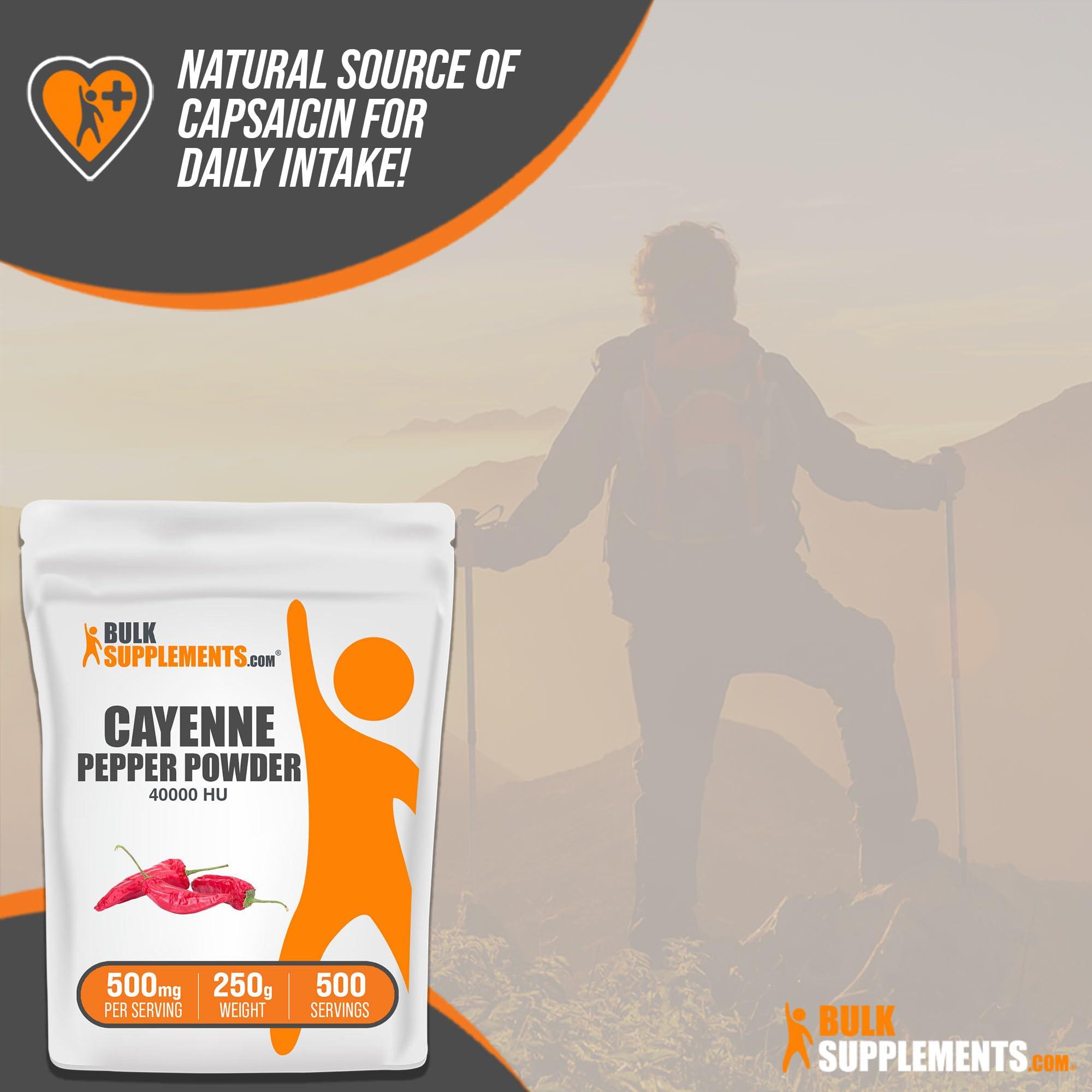 BULKSUPPLEMENTS.COM BulkSupplements.com Cayenne Pepper 40000 HU Powder - Capsaicin Supplements, Cayenne Pepper Supplements, Cayenne Pepper Powder - Capsicum Powder, Gluten Free, 500mg per Serving, 250g (8.8 oz)