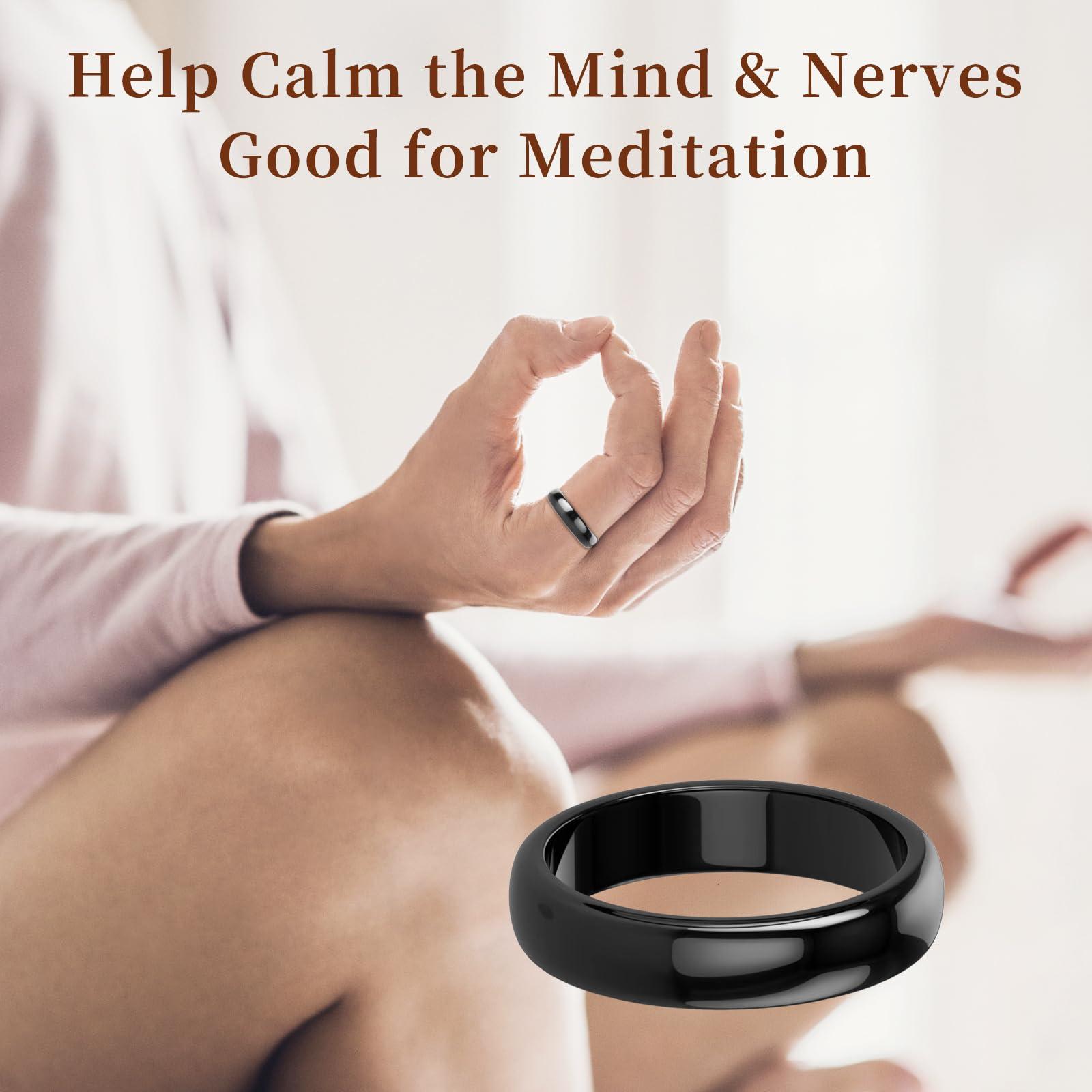 Lonage Lonage Hematite Ring for Women Men, Genuine Magnetic Black Stones Ring for Anxiety Balance Root ChakraAbsorb Negative Energy Jewelry Size 6-12 (7)