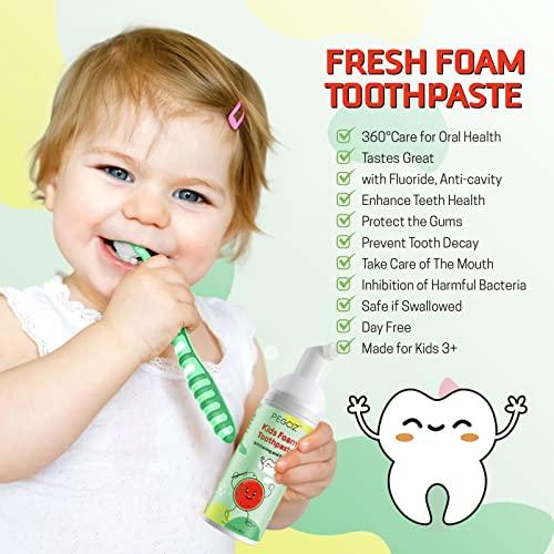 Pegciz Foam Toothpaste Kids, Toddler Foam Toothpaste with Low Fluoride for U Shaped Toothbrush, Foaming Toothpaste and Mouthwash for Dental Care for Children Kids Age for 3 and Up (Watermelon+Blueberry)