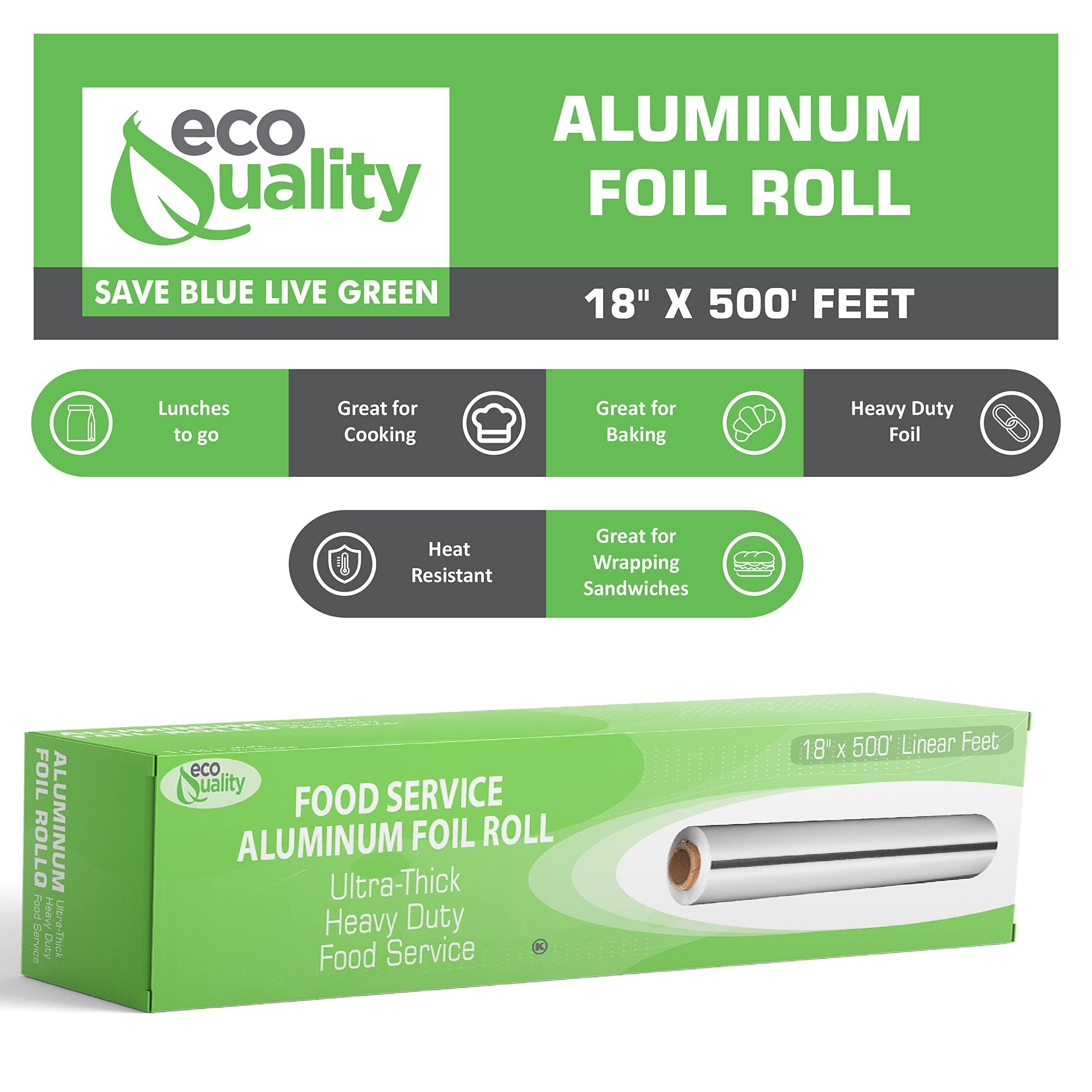 EcoQuality Heavy Duty Food Service Aluminum Foil Roll 18 inch x 500 FT Sturdy Corrugated Cutter Box - Great for Grilling, Kitchen Wrap, Foil Wrap, Cooking, Cleaning, Non Stick Tin Foil, Foil Wrapping Paper (6)