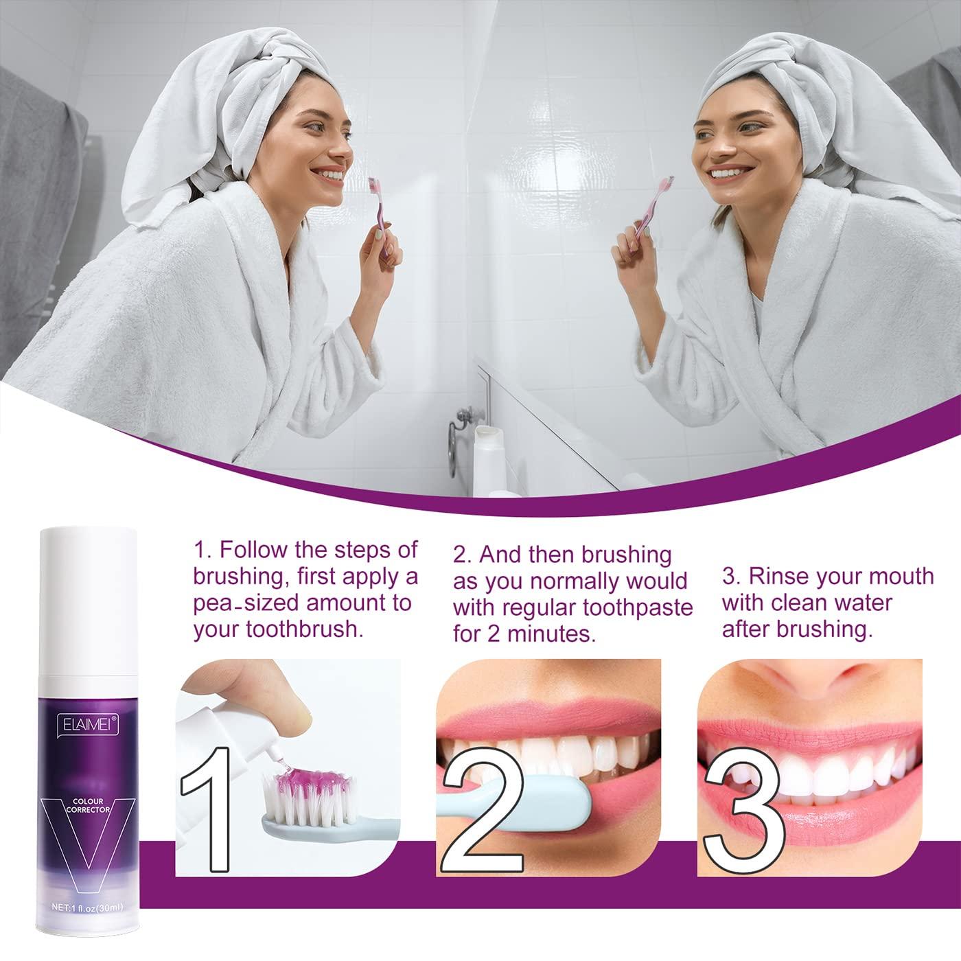 SayaFei Purple Toothpaste - Dental Color Corrector Serum in a Foam Formula to Remove Stains, (2PCS Blueberry)