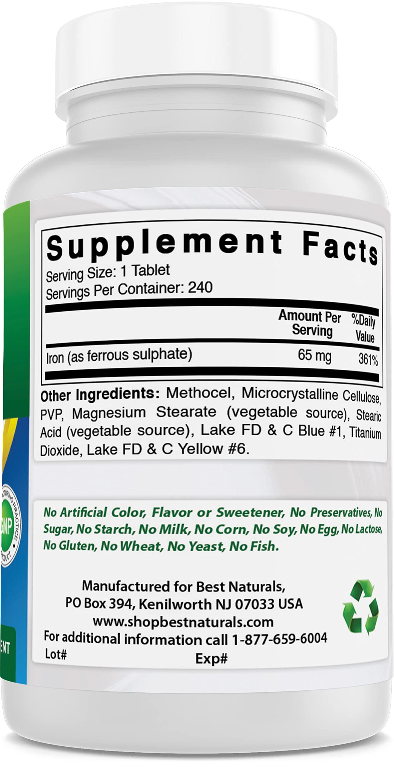 Best Naturals Best Naturals Iron Supplement - 65 mg - 240 Tablets - Non-GMO & Gluten Free