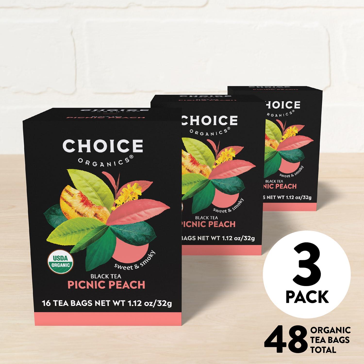 Choice Organics Choice Organics - Organic Picnic Peach Tea (3 Pack) - Rainforest Alliance - Contains Caffeine - 48 Organic Black Tea Bags