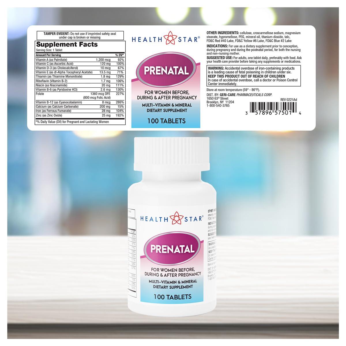 GeriCare GeriCare Prenatal Multivitamin & Minerals for Healthy Mom and Baby - Folate + Vitamin C + Vitamin D + Iron + Calcium + B12, 100 Count (Pack of 2)
