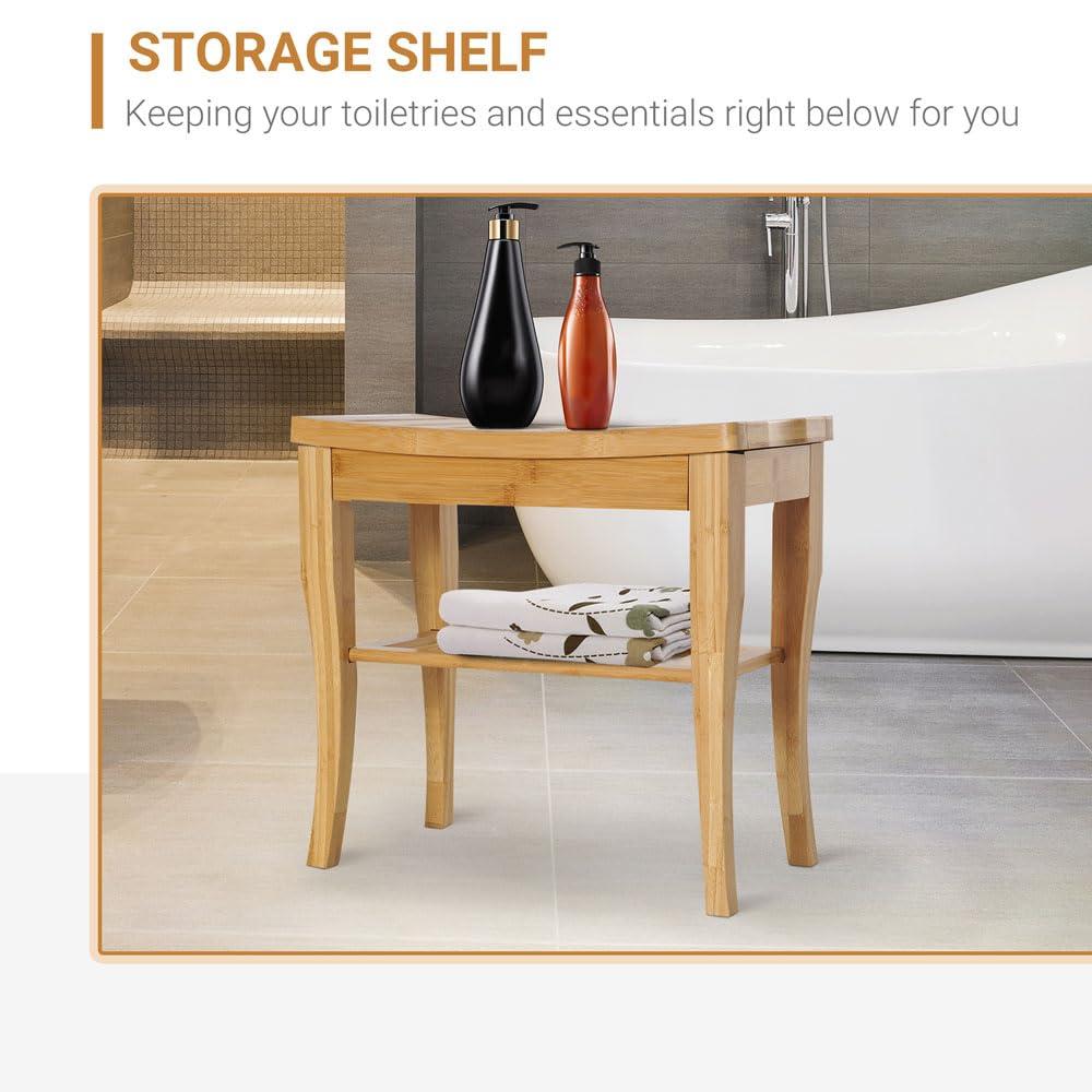 Yone jx je Yone jx je Long Bamboo Shower Bench Seat, 20" Wooden Spa Shower Stool with Underneath Storage Shelf Shoe Organizer,Perfect for Indoor or Outdoor,Natural Wood