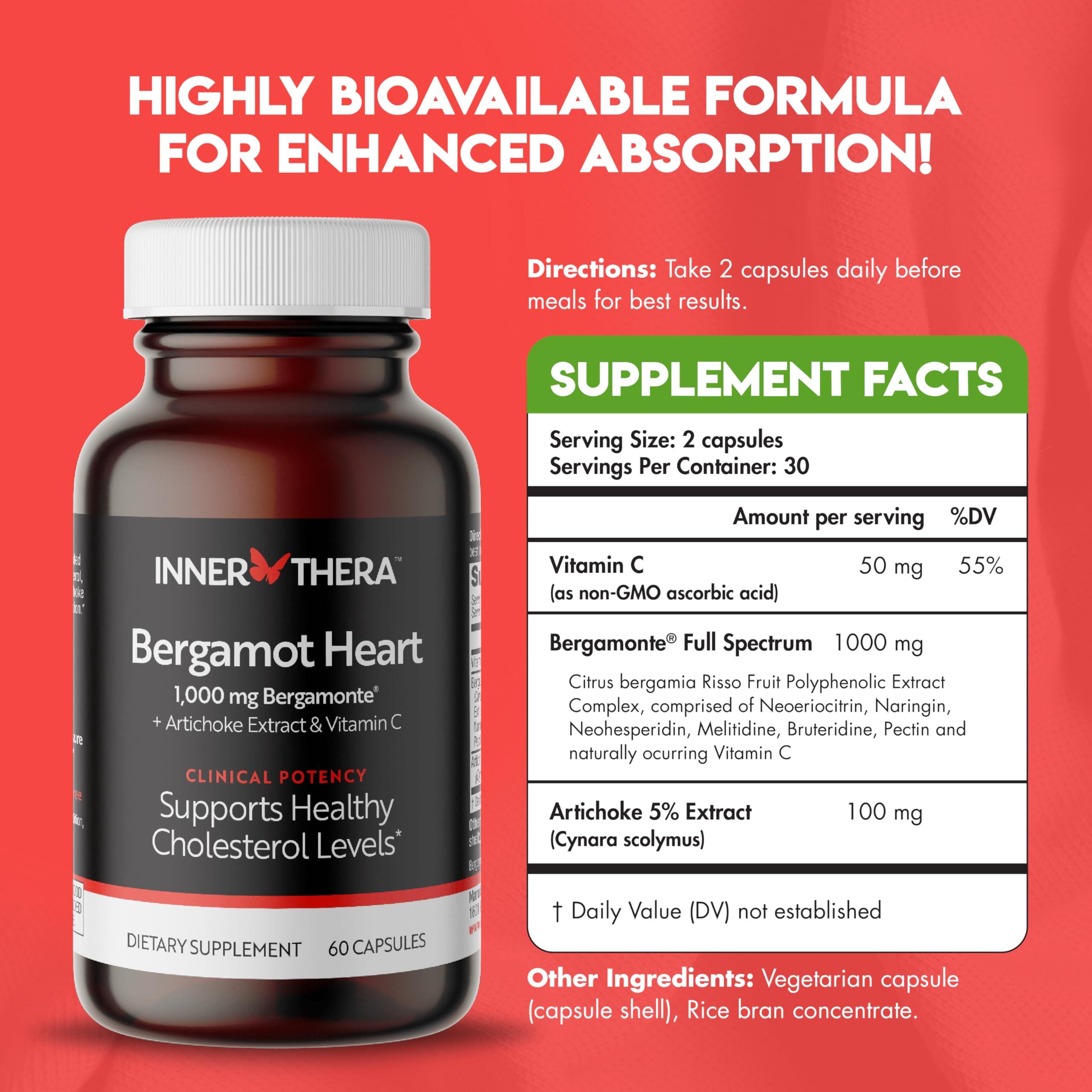 INNERTHERA Bergamot Heart Advanced Italian Citrus Bergamot - Clinically Proven & Cardiologist Developed- Highest Polyphenols - 1000mg Patented Italian Bergamonte - Supplement for High Cholesterol & Heart Health