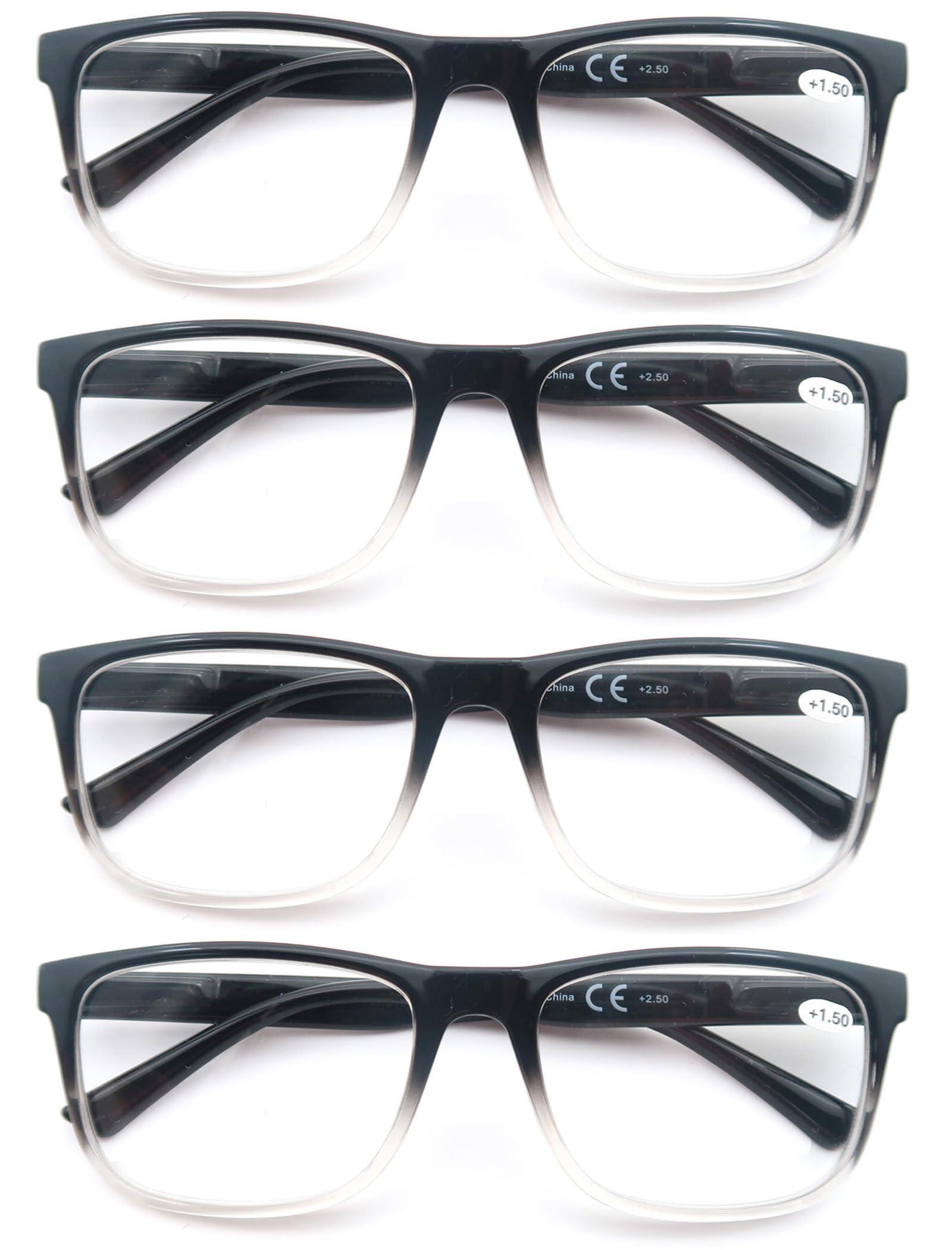 OLOMEE OLOMEE Large Reading Glasses Mens Oversized Wide Readers +1.50 Lightweight Square Magnifying Cheaters for Men W/Big Head 4 Pack