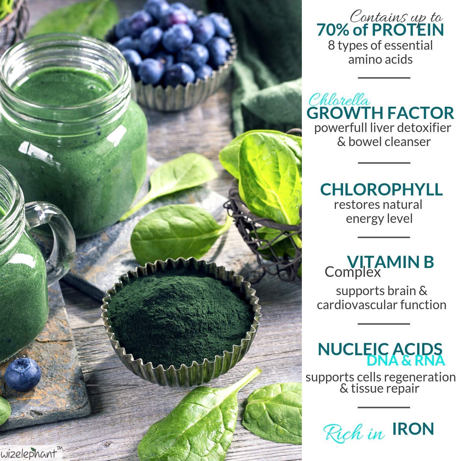 Wizelephant Chlorella Spirulina Powder Organic | Super Greens Powder and Smoothie Mix | Rich in Chlorophyll for Immune Support and Energy | Raw Vegan Protein | Spirulina Chlorella Powder | 50 Servings