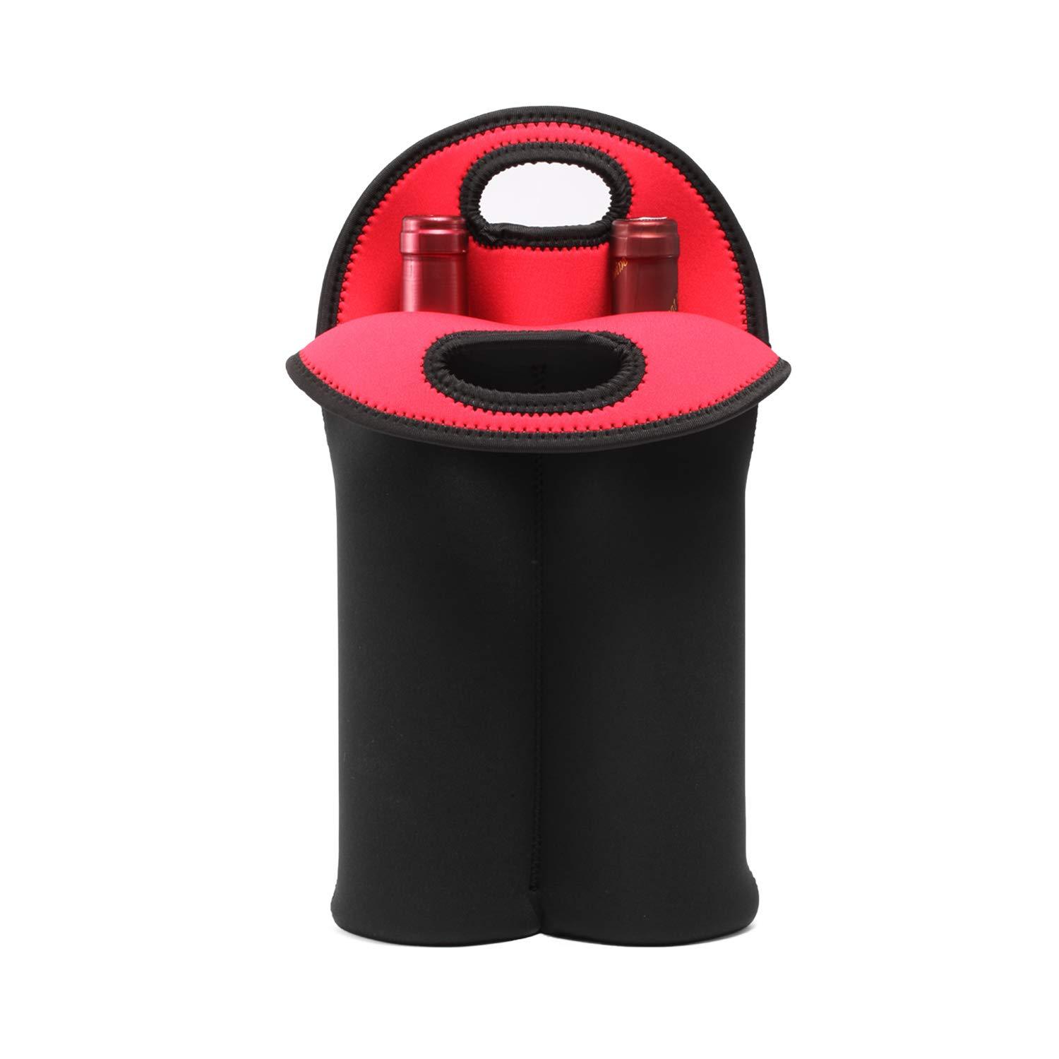 FUN LAVIE FUN LAVIE Single Wine Bag Wine Totes Neoprene Wine Sleeve Tote for Wine,Water, Champagne, Beer Bottles 15 x 6.3 Inches,Black