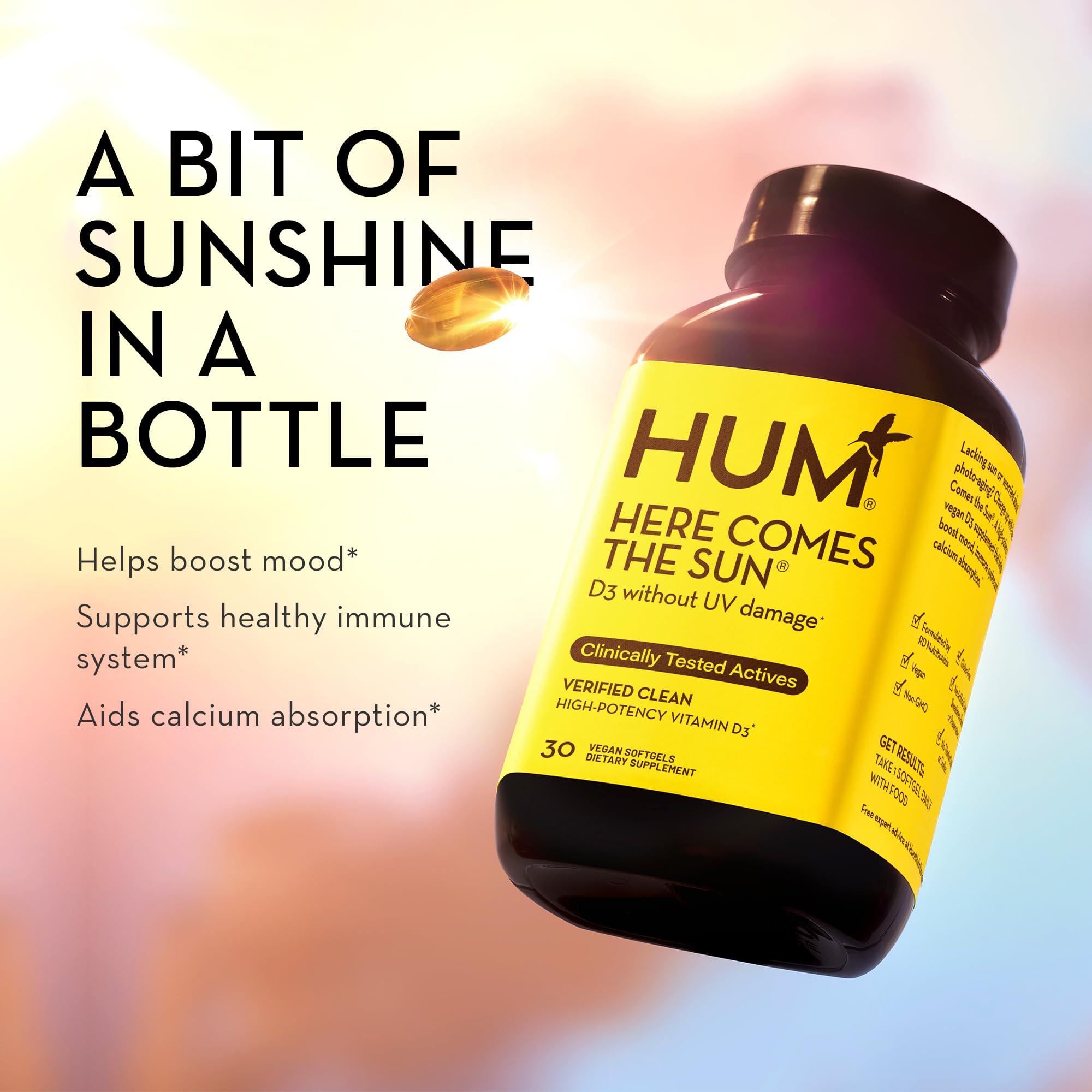 HUM HUM Here Comes The Sun - Immune Supplement with Vitamin D & Calcium for a Healthy Immune System - Supports Radiant Skin, Mood + Bone Health (30-Count)