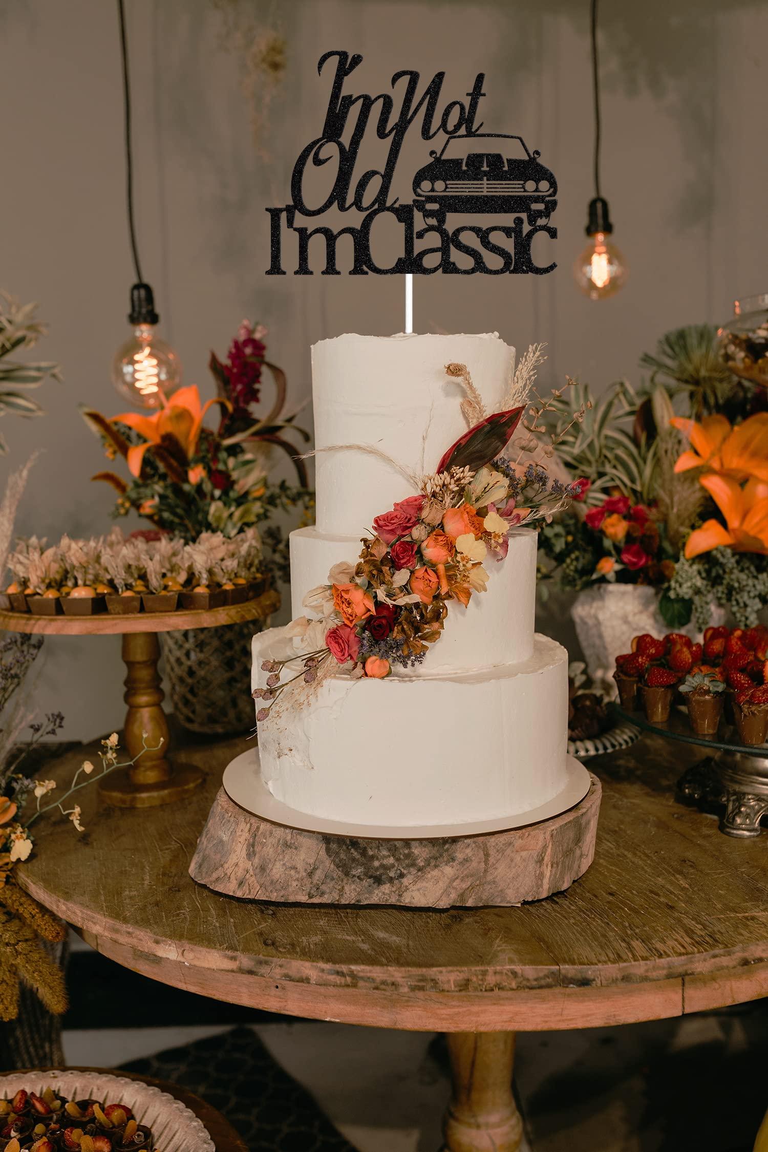 Four Ever Sweet I'm Not Old I'm Classic Cake Topper Black Glitter, Classic Car Birthday Cake Topper, 50th/60th/70th 80th/90th/100th Birthday Cake Topper, Vintage Car Birthday Party Decorations