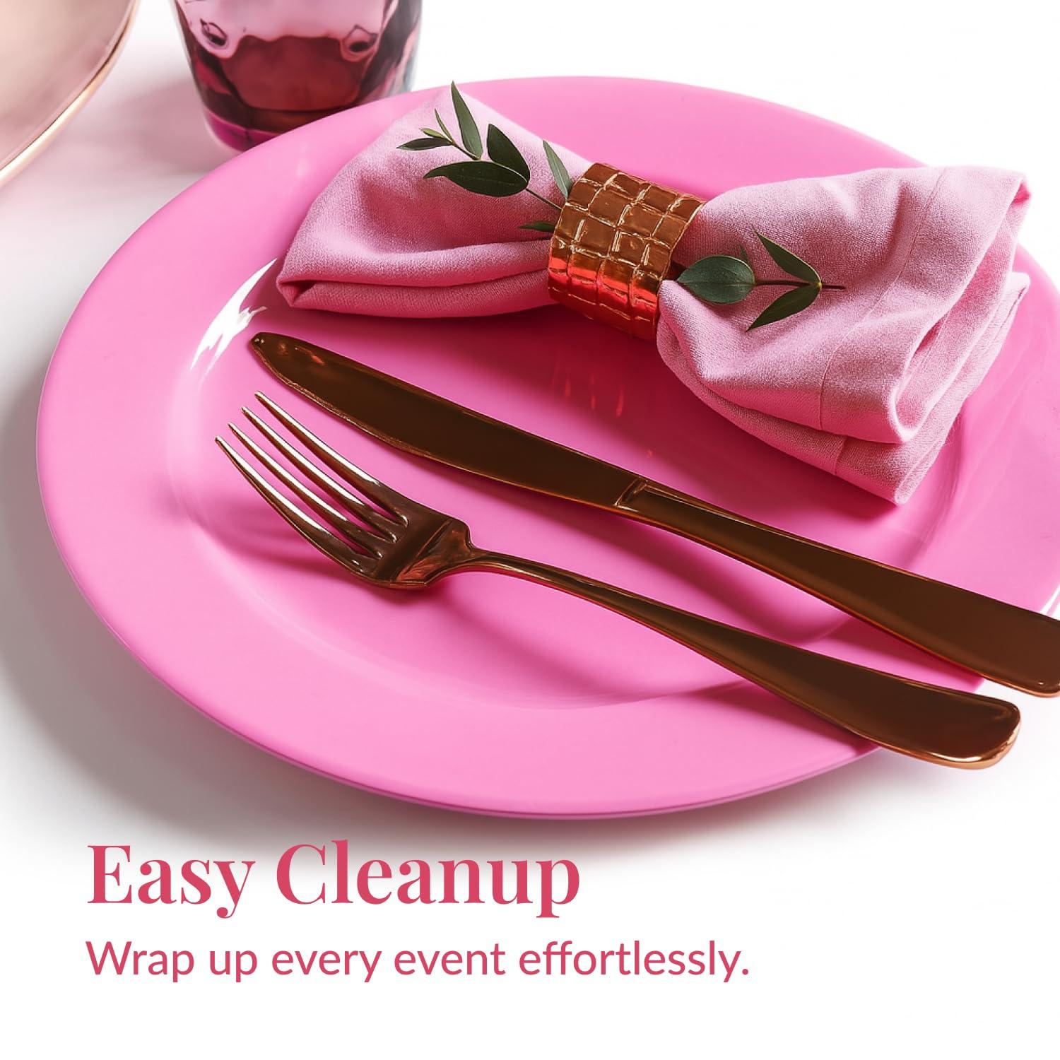 Prestee Prestee 50-pc Pink Plastic Plates - 25 Plastic Dinner Plates (10\") + 25 Salad Small Plastic Plates (7\") - Pink Disposable Plates, Tea Party Plates, Pink Party Plates, Easter Plates, Baby Shower Plates