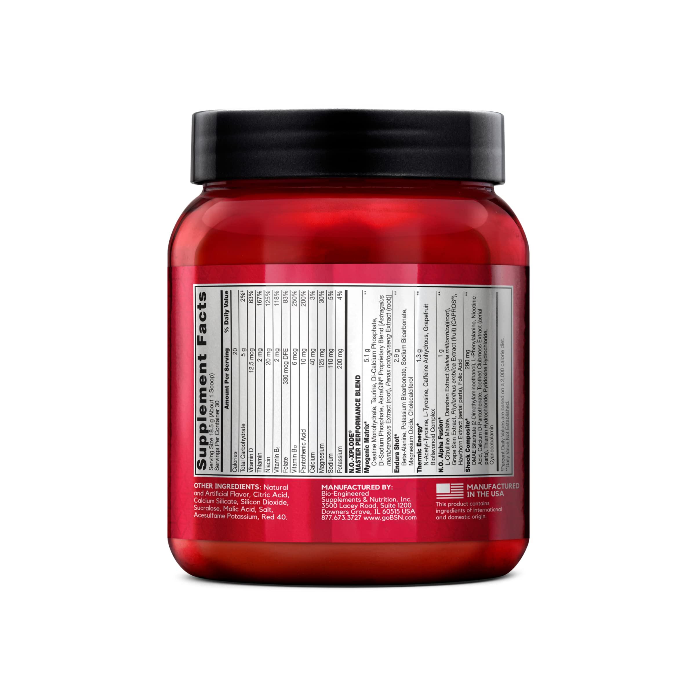 BSN BSN N.O.-XPLODE Pre Workout Powder, Energy Supplement for Men and Women with Creatine and Beta-Alanine, Flavor: Fruit Punch, 30 Servings