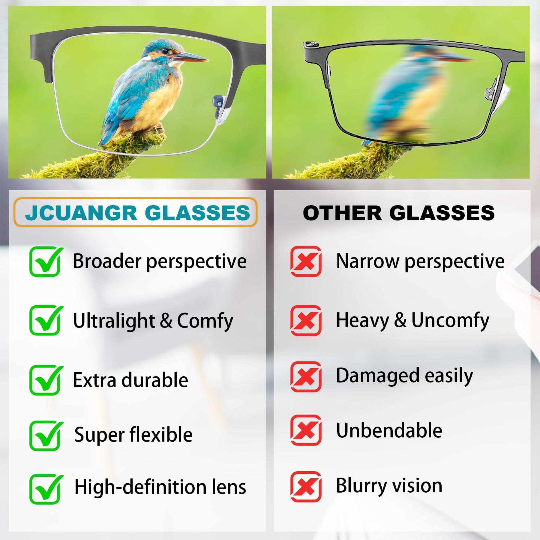 JCUANGR Bifocal Reading Glasses for Men, No Line Bifocals Progressive MultiFocus Readers, Wide Clear Top Transition Non Prescription Multifocal Eyeglasses,Large Anti Blue Light Multi focals Half Frame +1.0