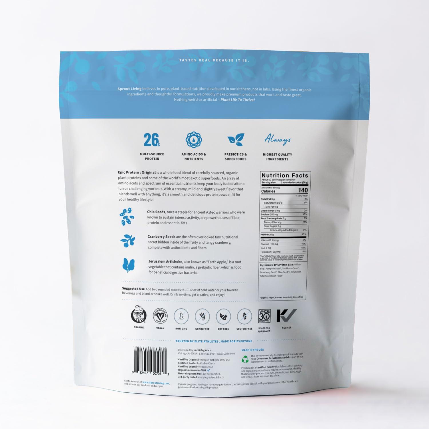 Sprout Living Sprout Living Plant Based Protein & Superfoods Powder, Original, Unflavored | Organic Protein Powder, Vegan, Non Dairy, Non-GMO, Gluten Free, Sugar Free, Perfect Keto Drink Mix (5 lb)