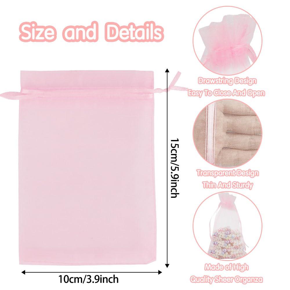 muyurra Organza Bags 4x6,50Pcs Sheer Mesh Bags Drawstring,Small Mesh Gift Bags,Drawstring Gift Bags, Wedding Favor Bags, Candy Bags Pouches for Party, Birthday,Festival,Soaps, Makeup, Wrapping Supplies,Pink