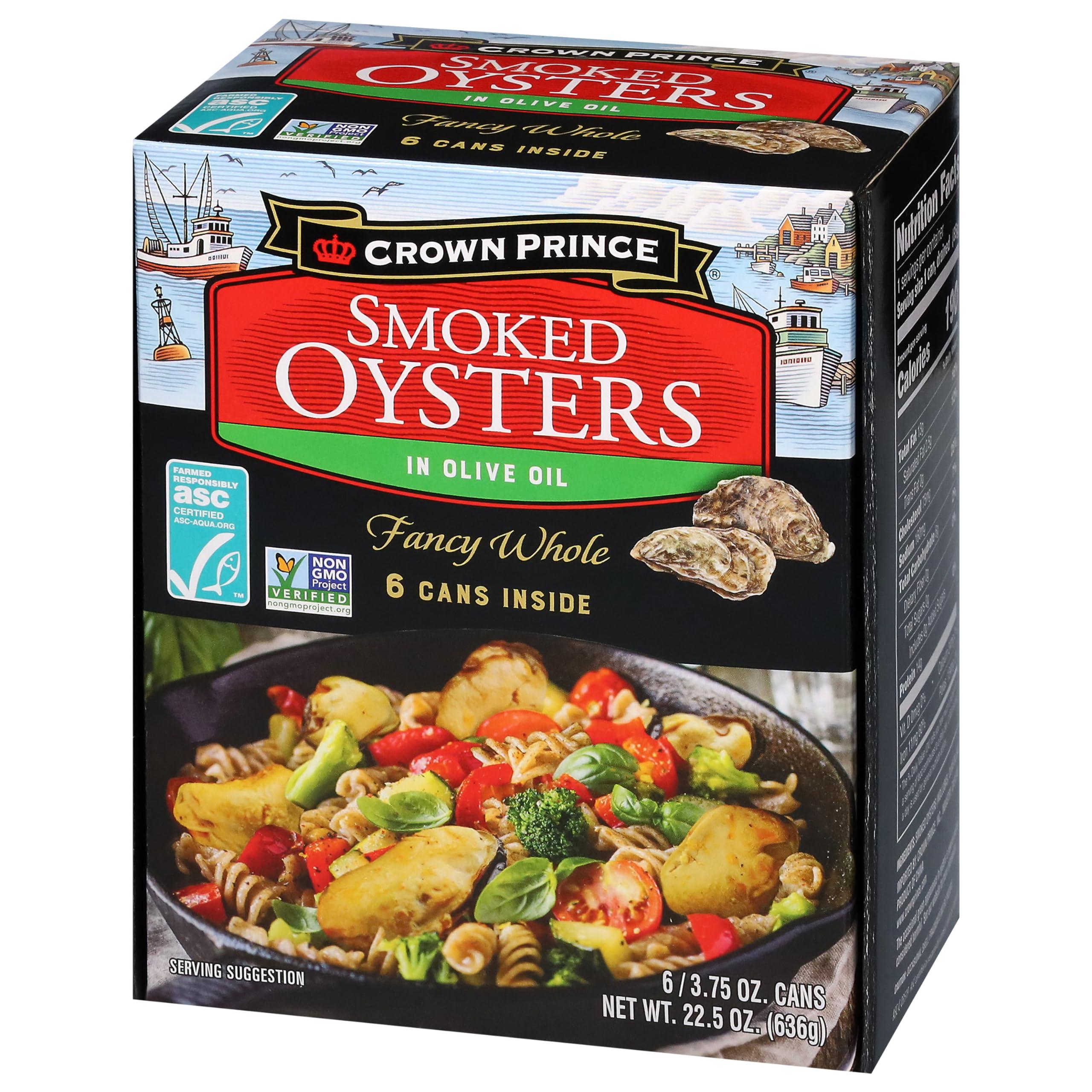 Crown Prince Crown Prince Smoked Oysters in Olive Oil, 3.75 Ounce Cans (Pack of 6)