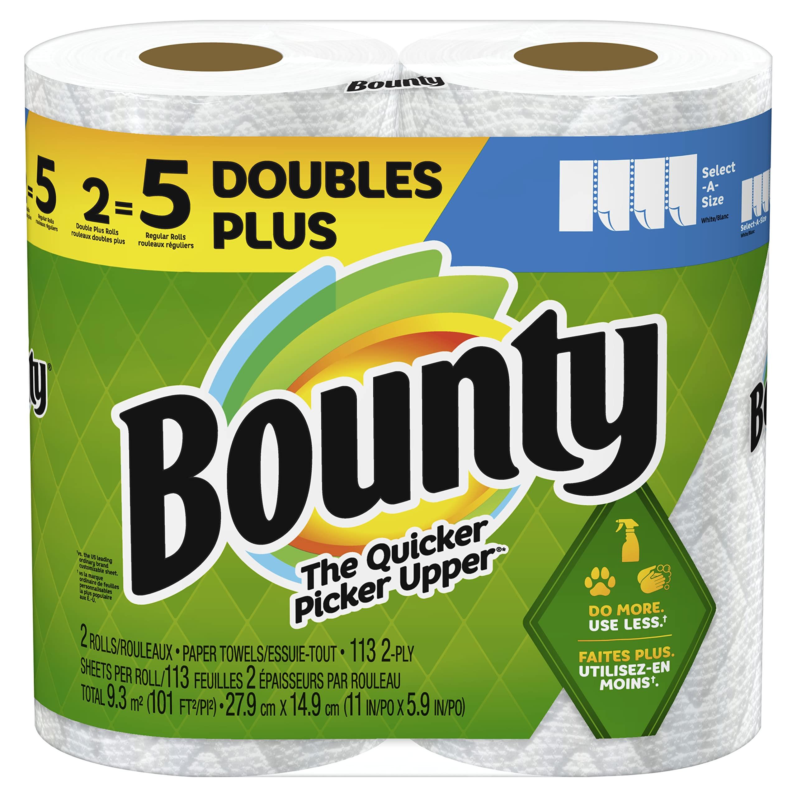 Bounty Bounty Select-A-Size Paper Towels, 2 Double Plus Rolls, White, 113 Sheets Per Roll