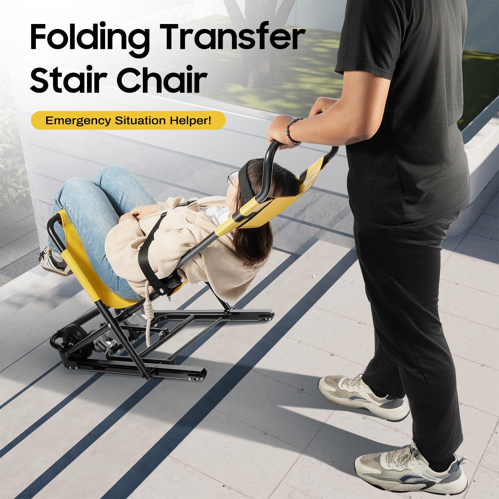 YINZINR Portable Folding Stair Chair, Lift Climbing Stair Chair for Ambulance Firefighter Evacuation Use, w/Adjustable Headrest & Safety Belts, 350 Lbs Capacity