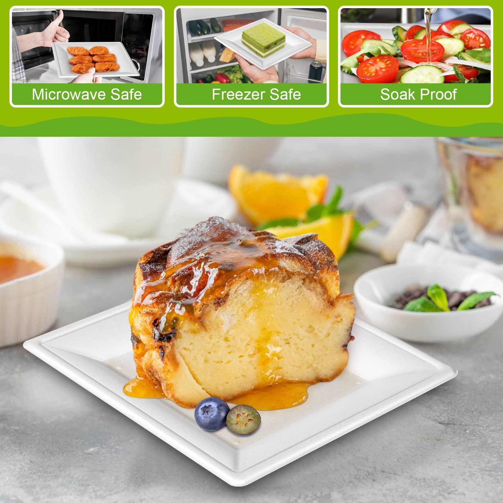 EcoAvance EcoAvance Square Paper Plates, 6 inch Paper Plates 100 Pack, Eco Friendly Compostable Dessert Plates, Small Disposable Plates for Party Wedding, White Paper Plates Sturdy