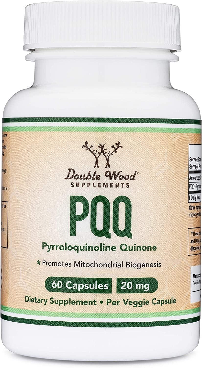 Double Wood Supplements PQQ Supplement - 20mg, 60 Capsules (Pyrroloquinoline Quinone) Promotes Mitochondria ATP Coenzyme Levels, Energy Optimizer and Sleep Support (Non-GMO, Gluten Free, Vegan Safe) by Double Wood