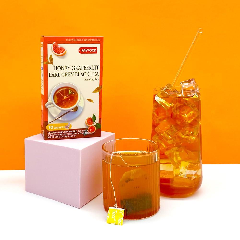 KAYFOOD KAYFOOD Garden Honey Grapefruit Tea Powdered & Earl Grey Black Tea Bag Mix 10 Sticks (5.56oz), (Honey Grapefruit 5 Sticks & Early Grey Black 5 Teabags)