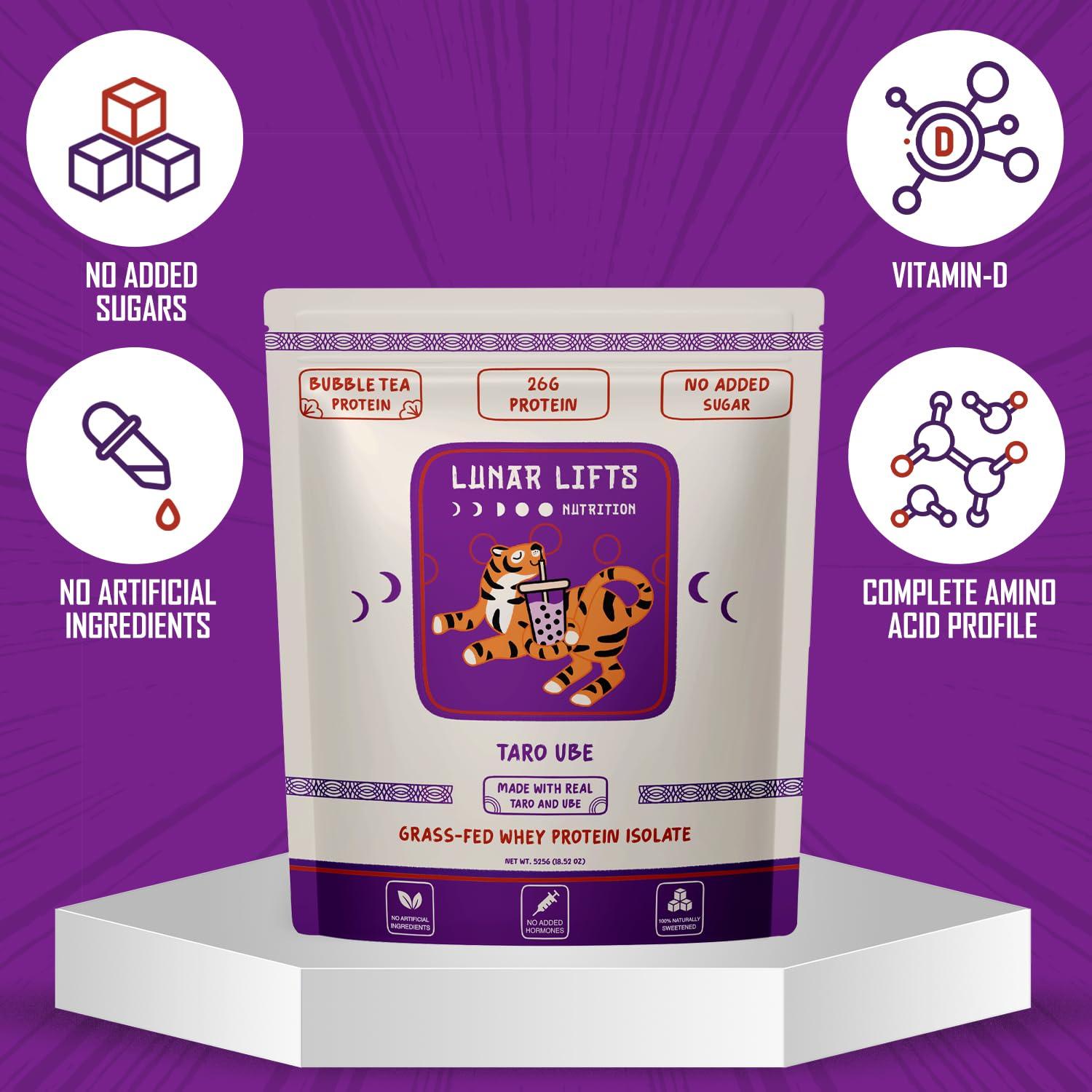 Lunar Lifts Nutrition Lunar Lifts Nutrition Taro Ube Boba Tea Protein Powder | 26g Taro Milk Tea Powder | Whey Protein Isolate Powder | Bubble Tea High Protein Powder | No Added Sugars or Artificial Ingredients