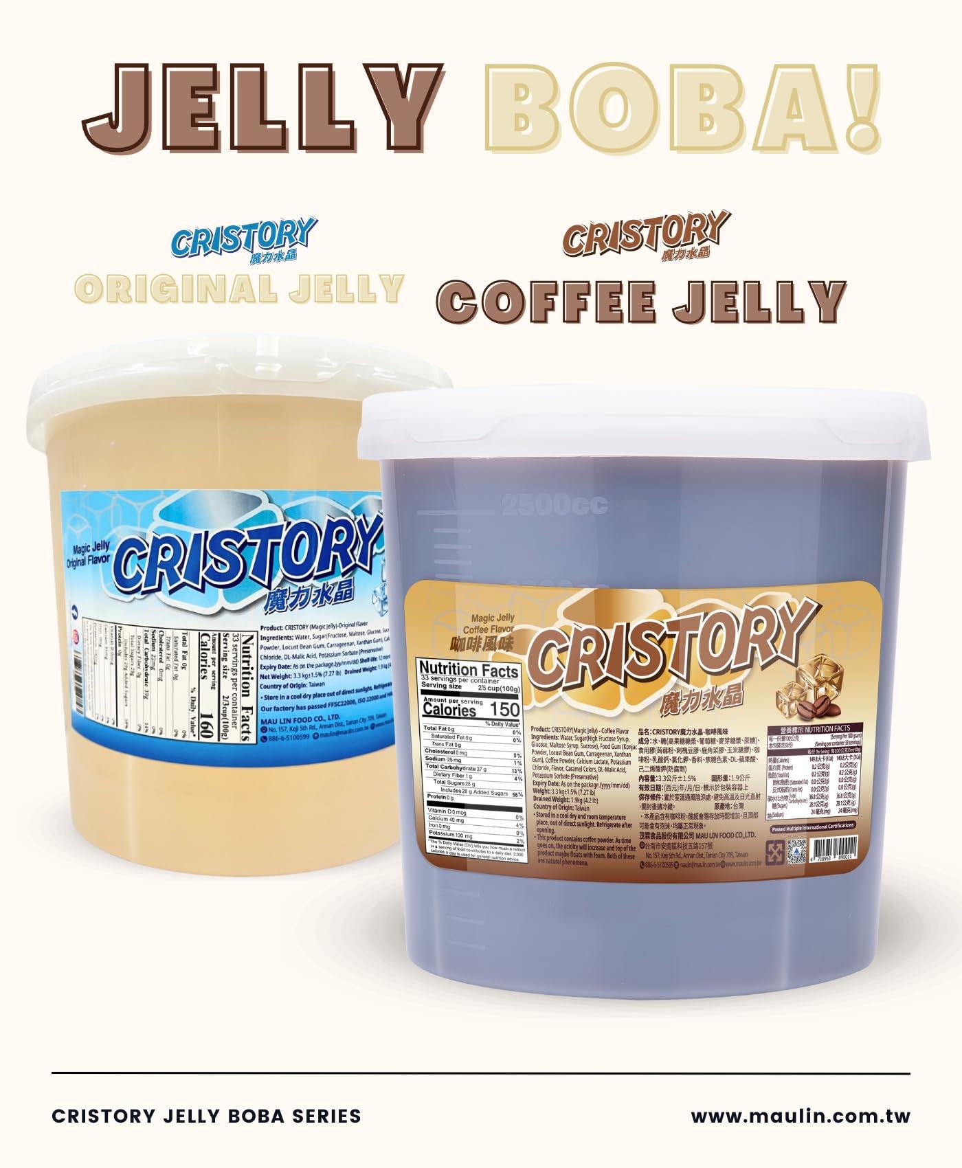 CRISTORY CRISTORY Coffee Jelly Jar (7.27 lbs), Authentic Arabica Coffee, Pre-Sweetened and Ready To Serve, 100% Gluten Free & Fat Free, Vegan Friendly, Bubble Tea, Toppings for Beverage & Desserts