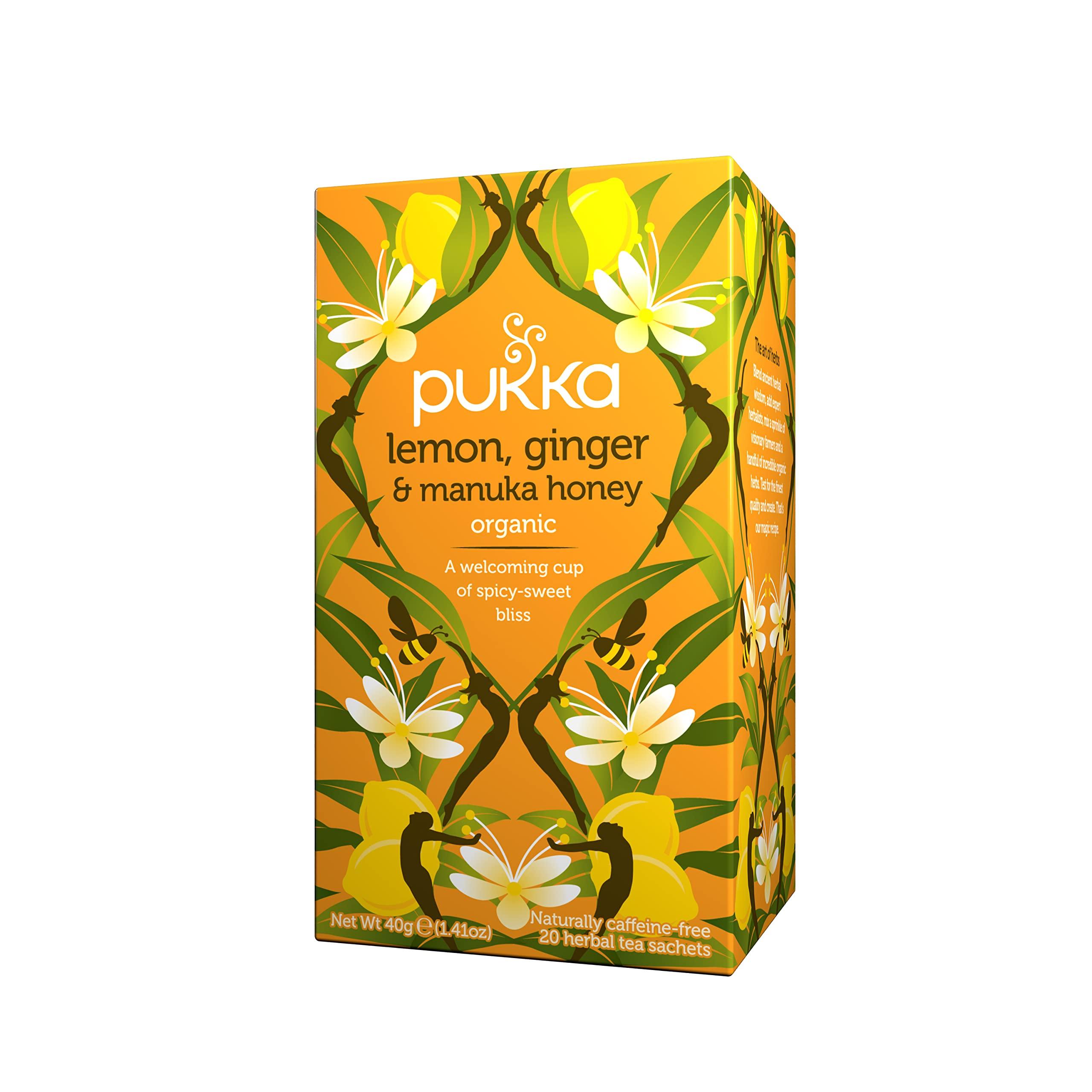 Pukka Pukka Herbs Organic Tea Bags, Lemon, Ginger & Manuka Honey Herbal Tea, Perfect for Everyday Wellness, 20 Count (Pack of 3) 60 Tea Bags