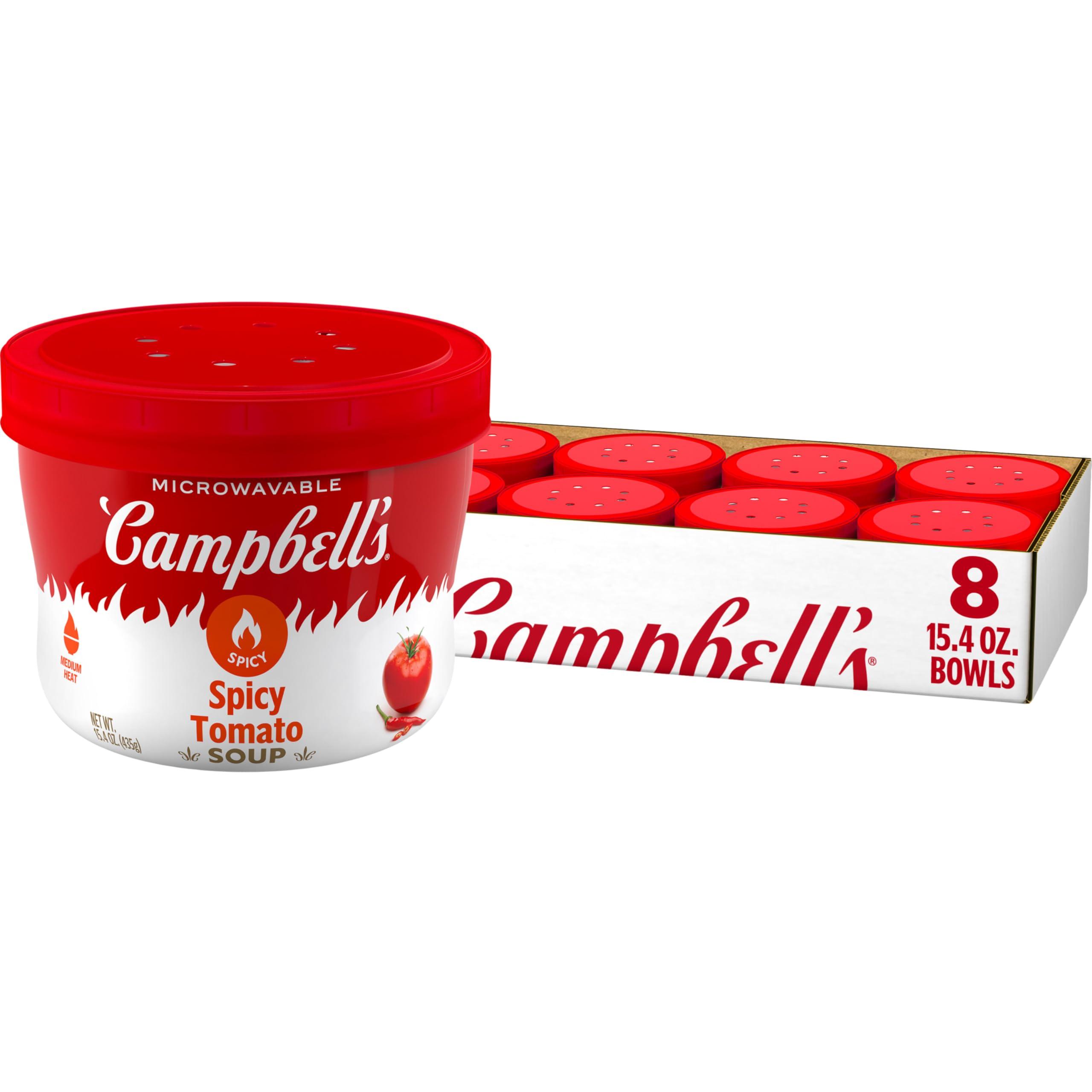 Campbell\'s Campbells Spicy Tomato Soup, 15.4 oz Microwavable Bowl (Pack of 8)