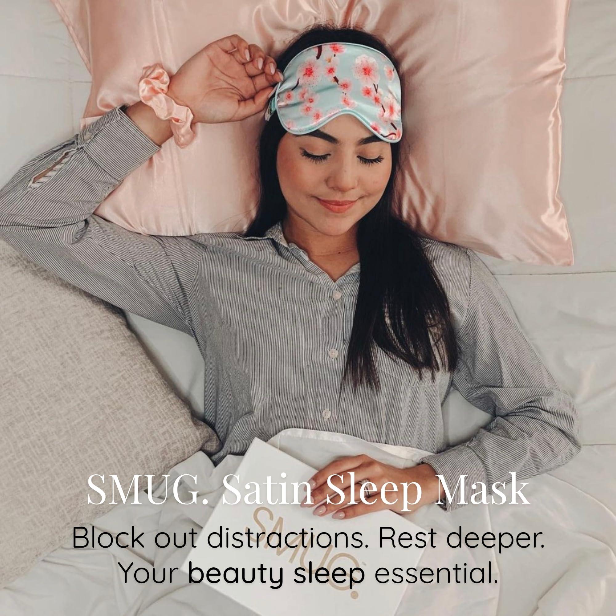 SMUG SMUG Satin Sleep Mask & Eye Mask | Travel Sleep Masks for Women & Men | Soft Sleeping Eye Mask to Nourish Skin & Reduce Dark Circles | Eye Sleep Mask Shades to Block Out Light | Cherry Blossom