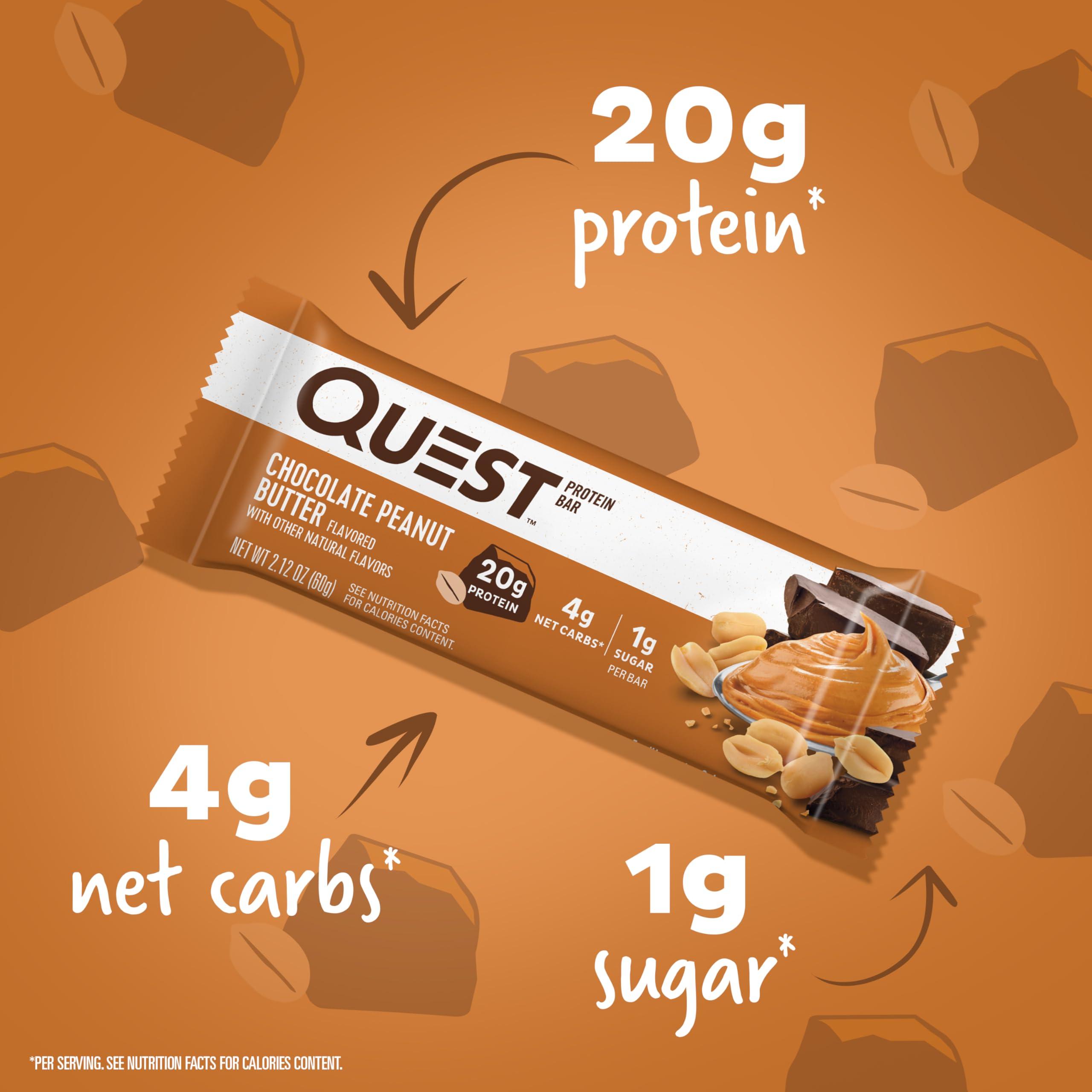 Quest Nutrition Quest Protein Bars Bundle - Chocolate Chip Cookie Dough and Chocolate Peanut Butter, High Protein, Gluten Free, 12 Count Each