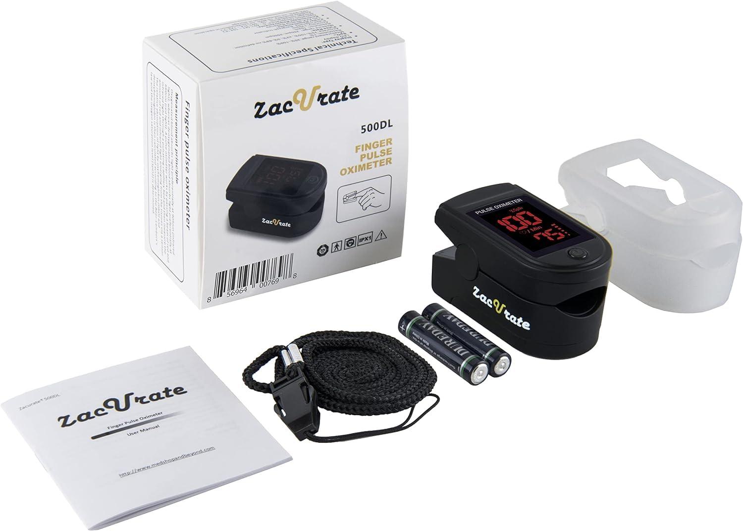 Zacurate Zacurate Pro Series 500DL Fingertip Pulse Oximeter Blood Oxygen Saturation Monitor with Silicone Cover, Batteries and Lanyard (Royal Black)