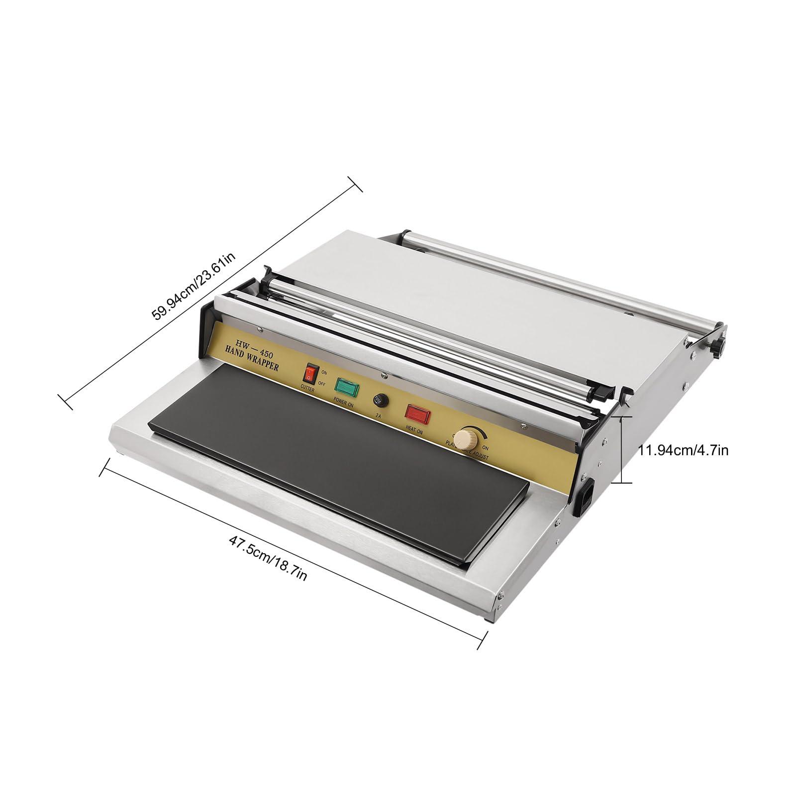 VPABES VPABES 18 Inch/45CM Hand Wrapping Machine Film Wrapper for Food Packaging, Large Tray Cling Film Wrapper Dispenser with 5-Level Adjustable Heat, Cutter and Heating Plate Individual On/Off Control