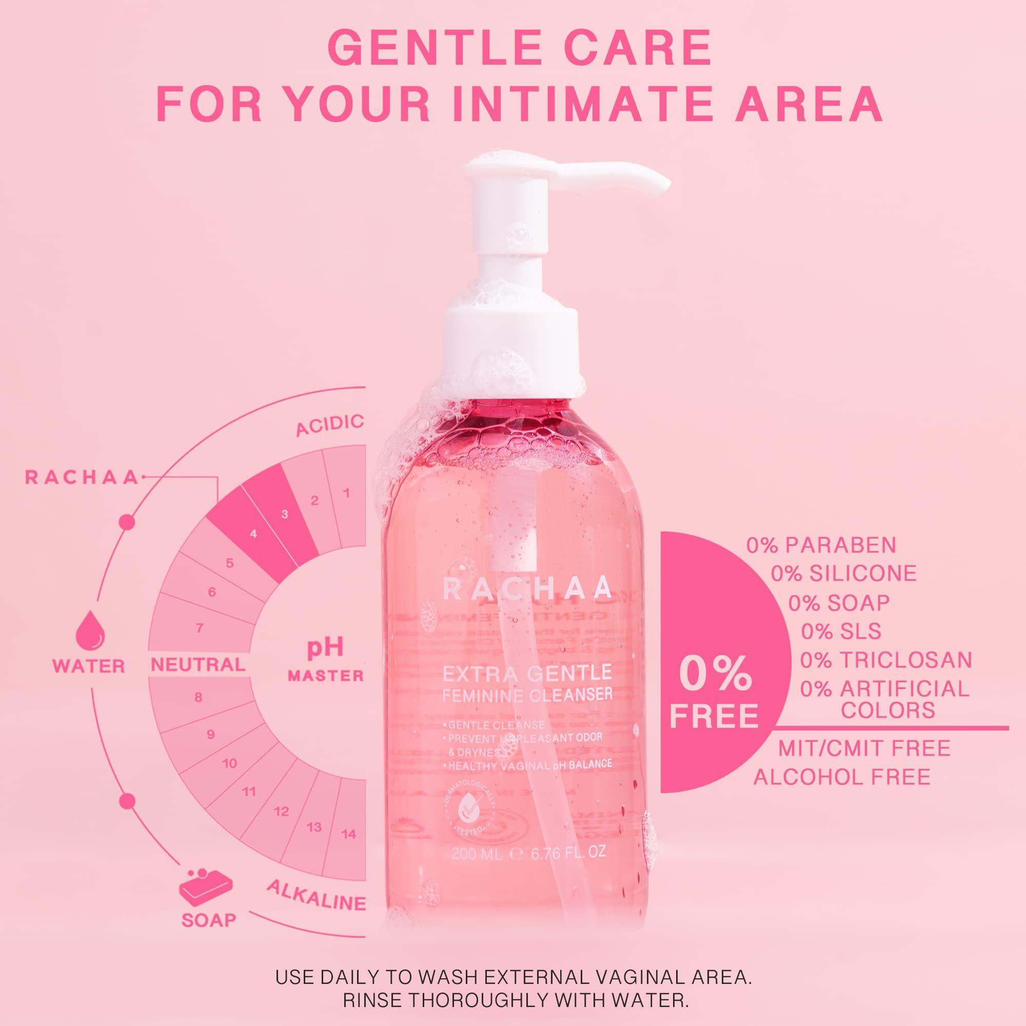 RACHAA RACHAA Feminine Wash for Women - Gentle Daily Intimate Cleanser for Lightening, Moisturizing, Cleansing with Vitamin C, Tea Tree Oil & Lactic Acid - Sensitive, Hypoallergenic & pH Balance, 6.76 FL.Oz