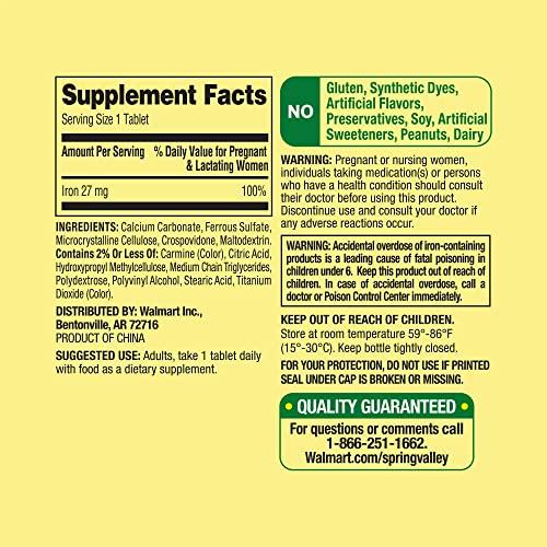 Convergence Convergence Spring Valley Iron as Ferrous Sulfate Tablets Dietary Supplement, 27 mg, 250 CountNo preservatives, Artificial Dyes or sweeteners