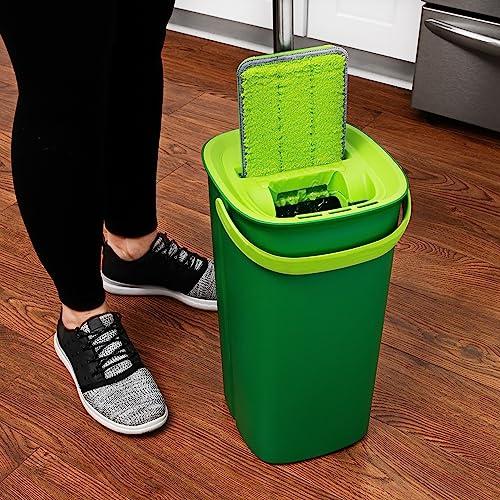 Libman Libman Rinse \'n Wring Mop and Bucket System | Microfiber Floor Mop | Hardwood Floor Cleaner | Wet & Dry Mop | Clean & Dirty Water Chambers | Power Blades | 2 Total Microfiber Pads,Green