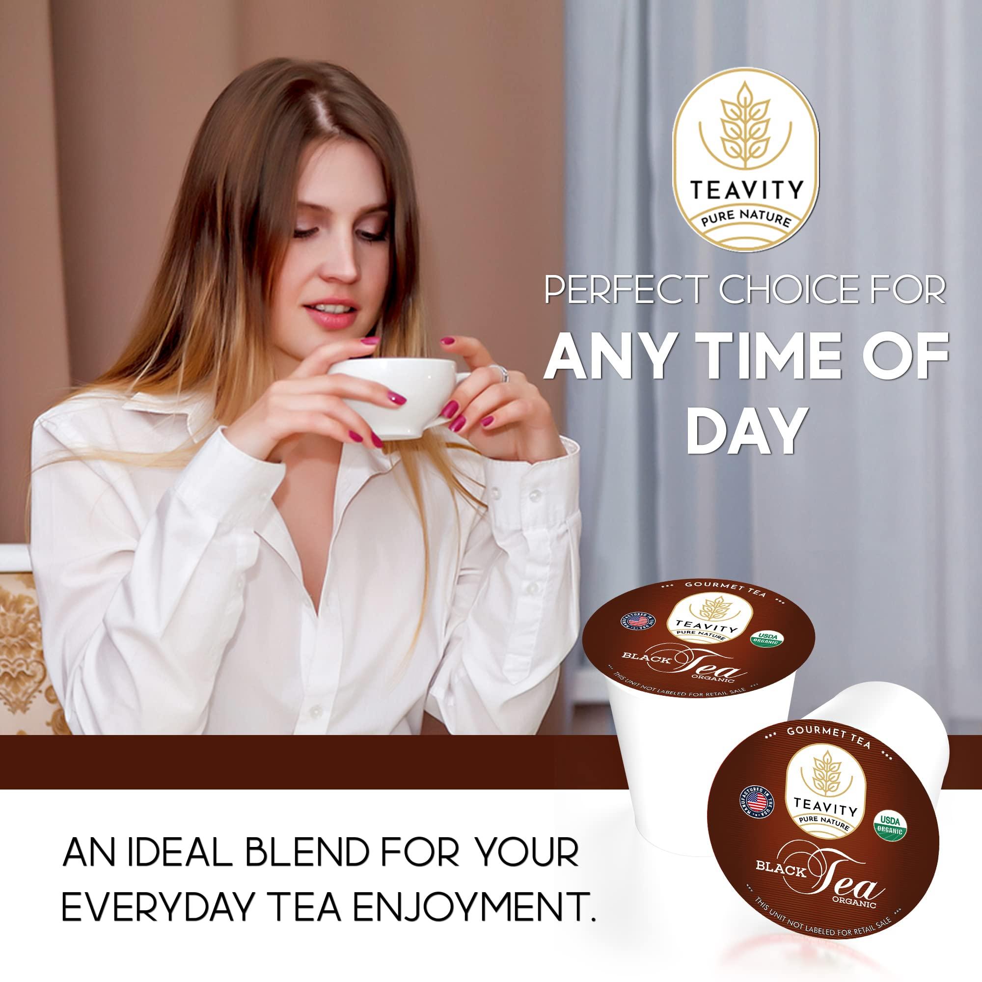 Teavity Organic Black Tea Pods for Keurig - Naturally Caffeinated Tea for KCup - Premium Unsweetened Black Tea for Hot Tea Brewing or Iced Tea by Teavity (36 Tea Pods)