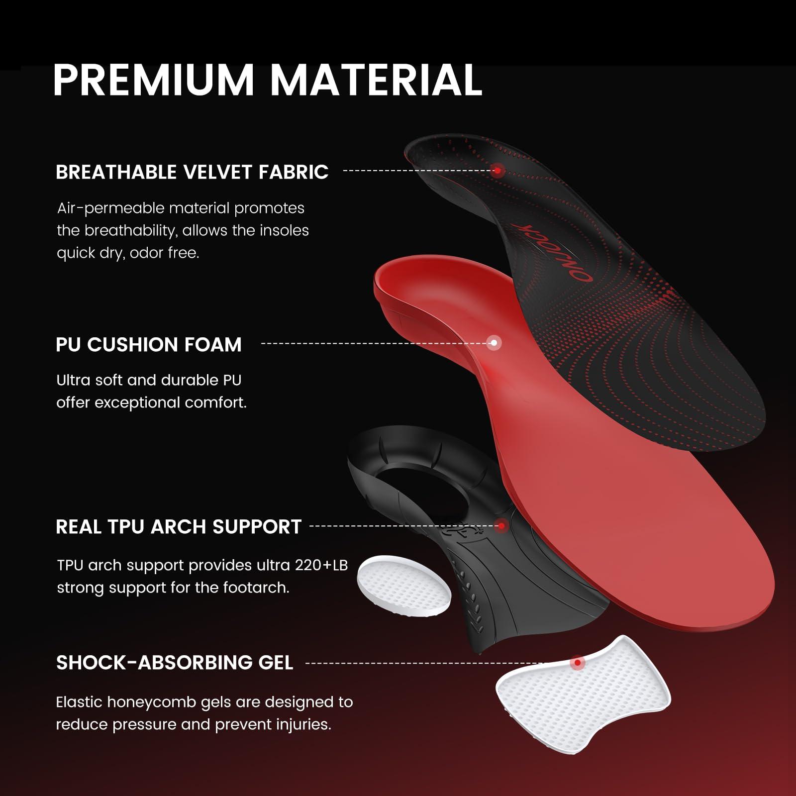 ONJOCK ONJOCK Plantar Fasciitis Strong Arch Support Insoles,Heavy Duty High Arch Support Inserts for Pain Relif (220+lbs),Flat Feet Orthotic Insoles Gel Shoe Inserts [XL: Men 12.5-14.5/Women 13.5-15.5]