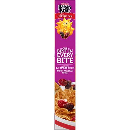Raisin Bran Kellogg\'s Raisin Bran Cold Breakfast Cereal, Fiber Cereal, Heart Healthy, Original with Cranberries, 14oz Box (1 Box)