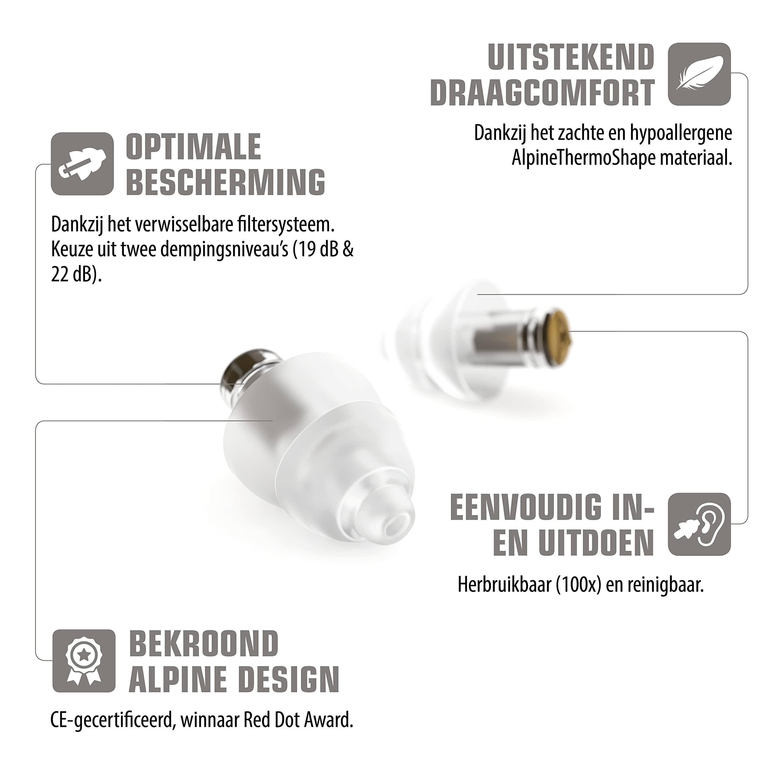 Alpine Hearing Protection Alpine MusicSafe - High Fidelity Earplugs for Musicians - 2 Interchangeable Filter Sets: 19 & 22 dB - Professional Musician Hearing Protection - Transparent