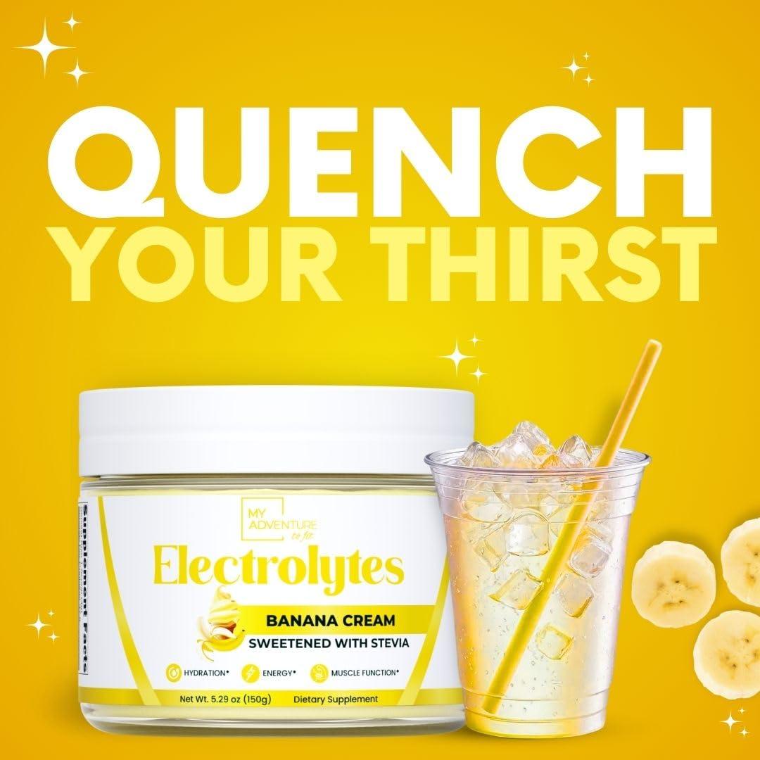My Adventure to Fit Zero Sugar - Banana Cream Electrolytes Powder - Refreshing Hydration - Caffeine Free Energy with All Natural Ingredients - Vegan, Keto & Paleo - Sugar Free Electrolytes Powder Drink Mix - 37 Servings
