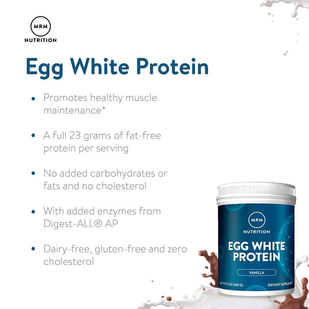 MRM MRM Nutrition Egg White Protein | Vanilla Flavored | 23g Fat-Free Protein | with Digestive enzymes | Highest Biological Value | Clinically Tested | 20 Servings