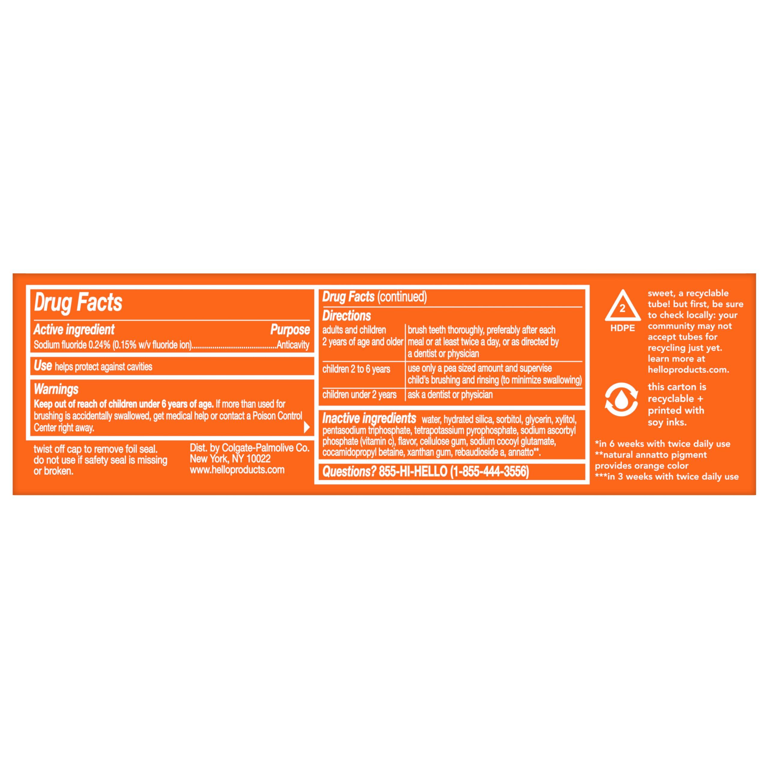 hello hello Vitamin C Whitening Toothpaste with Fluoride, SLS Free, Helps Removes Surface Stains and Freshen Breath, Natural Peppermint Flavor, 4.0 oz (2 Pack)