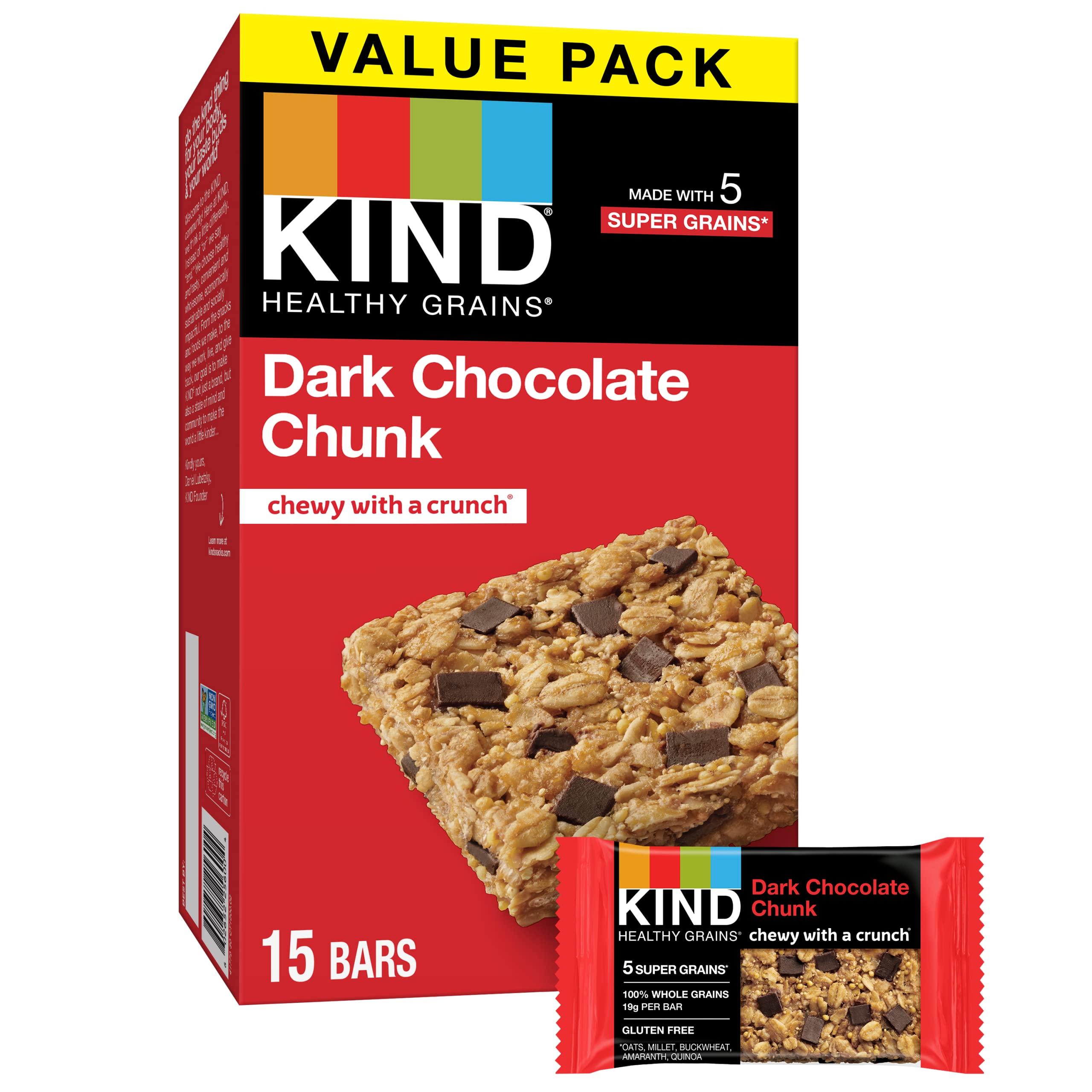 KIND KIND Healthy Grains Bars, Dark Chocolate Chunk, 1.2 Ounce,Gluten Free, 15 Count (Pack of 4)
