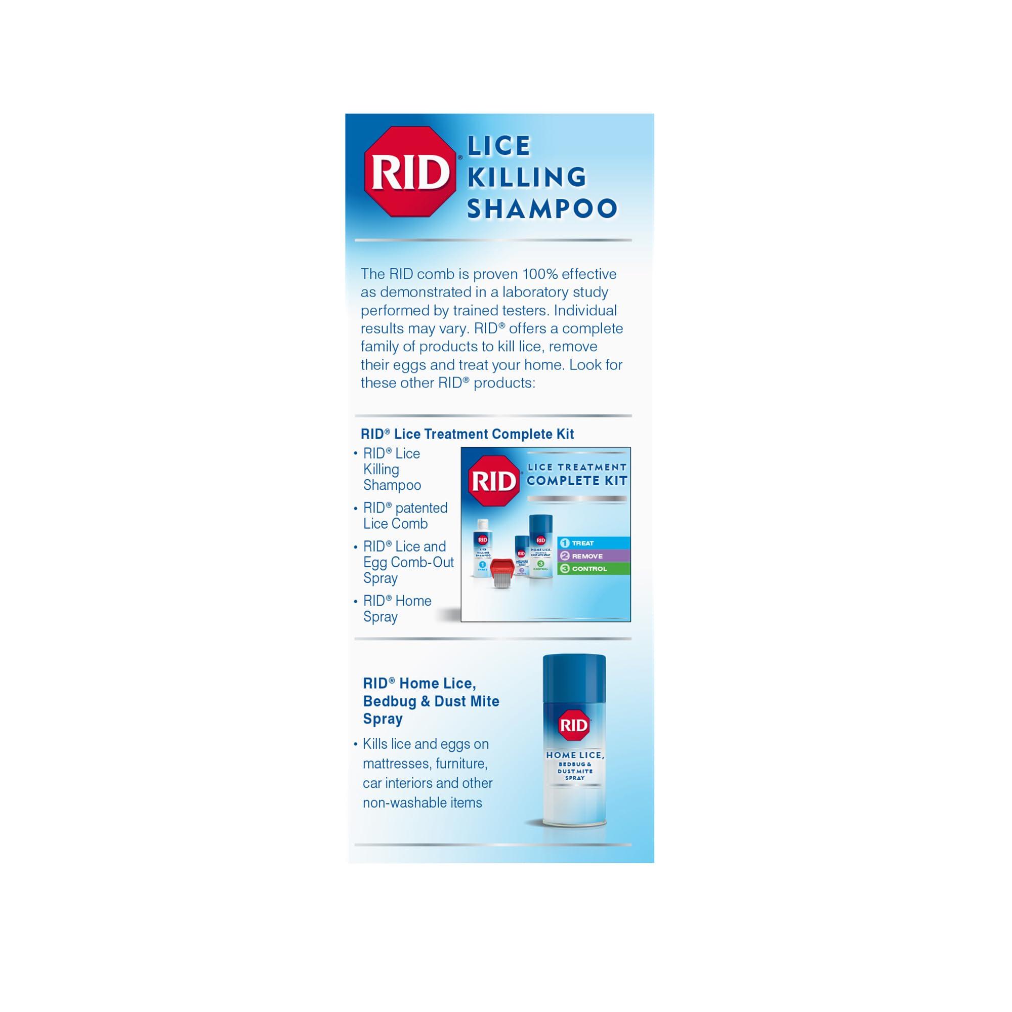 RID Rid Lice Killing Shampoo Proven Effective Head Lice Treatment for Kids and Adults Includes Nit Comb Bottle Ounces, Piece Set, 2 Fl Oz
