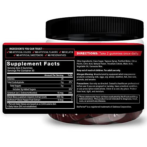 Force Factor Force Factor Black Maca Gummies, 3-Pack, Black Maca Root to Enhance Male Vitality, Increase Energy & Strength, with BioPerine for Superior Absorption, Delicious Passion Berry Flavor, 180 Gummies