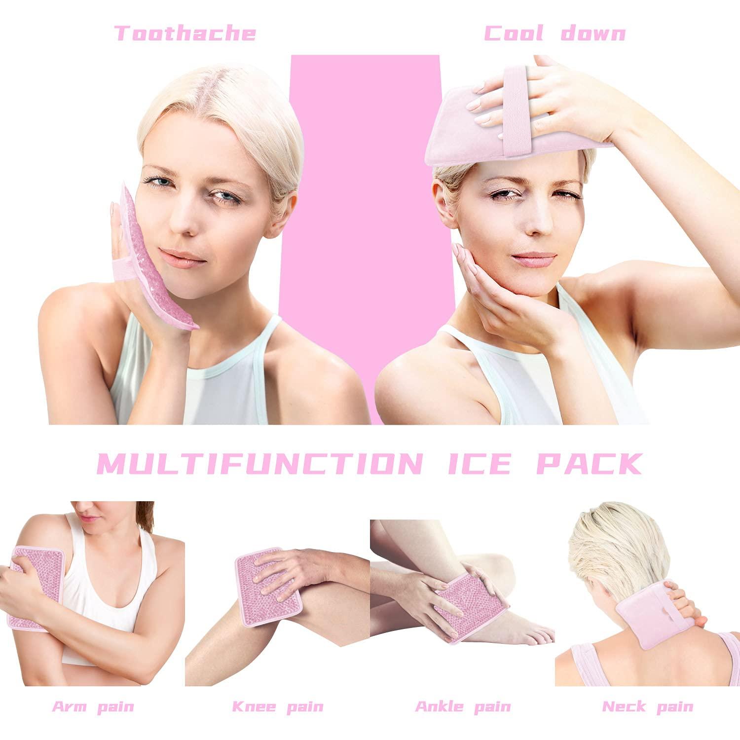 ZNÖCUETÖD Gel Beads Ice Pack Ice Bag with Strap-Reusable Hot & Cold Pack Compress Therapy for Pain, Swelling,Injuries of Knee, Shoulder, Foot, Back, Ankle, Neck, Hip, Elbow (1Pcs,Pink)