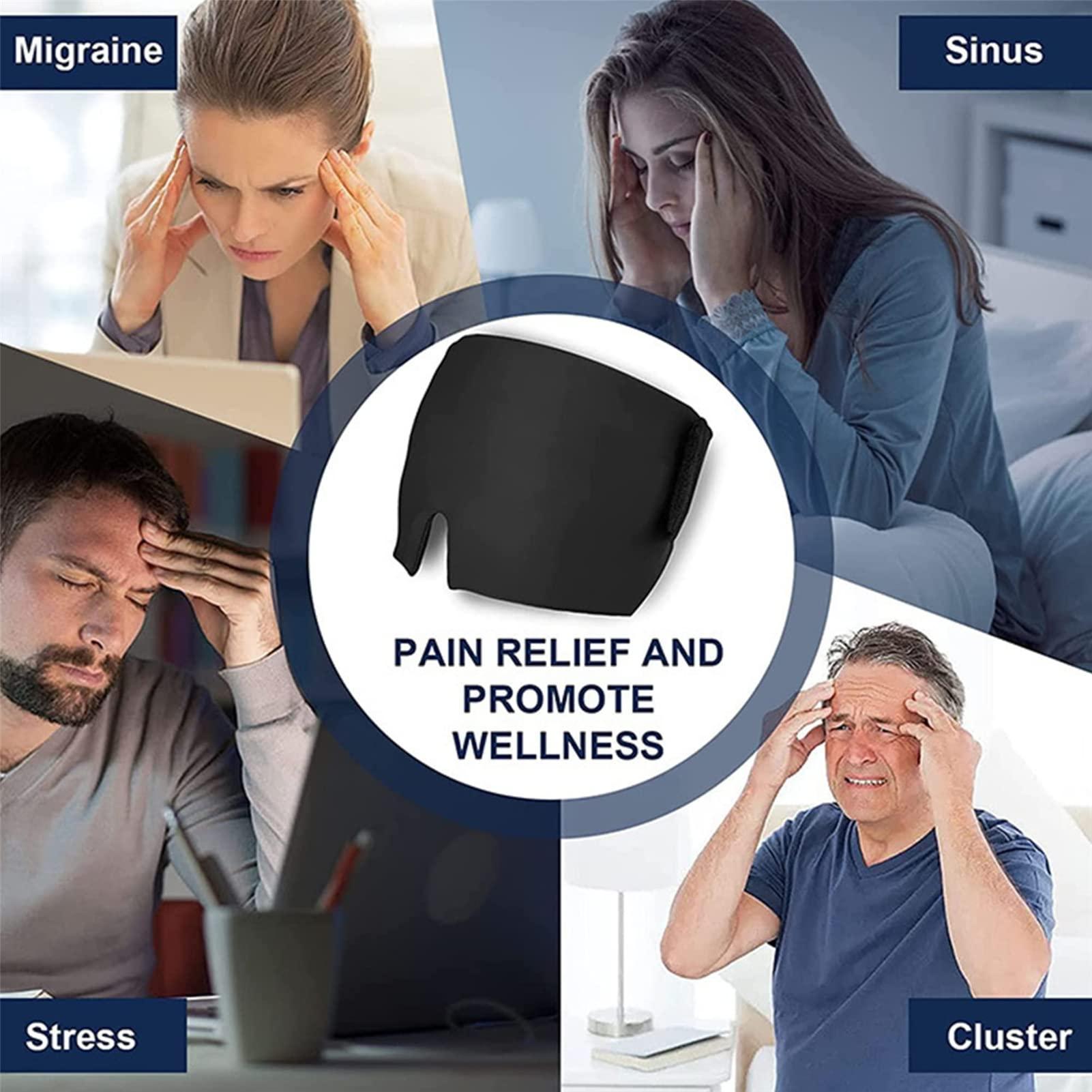 DENZIQ Migraine Ice Head Wrap, Migraine Relief Cap, Cold And Hot Therapy Gel Ice Pack, Sinus Pressure,Tension Headaches, Puffy Eyes,Reusable Cold Compress Therapy Migraine Relief Hat,,Blue,black double layer