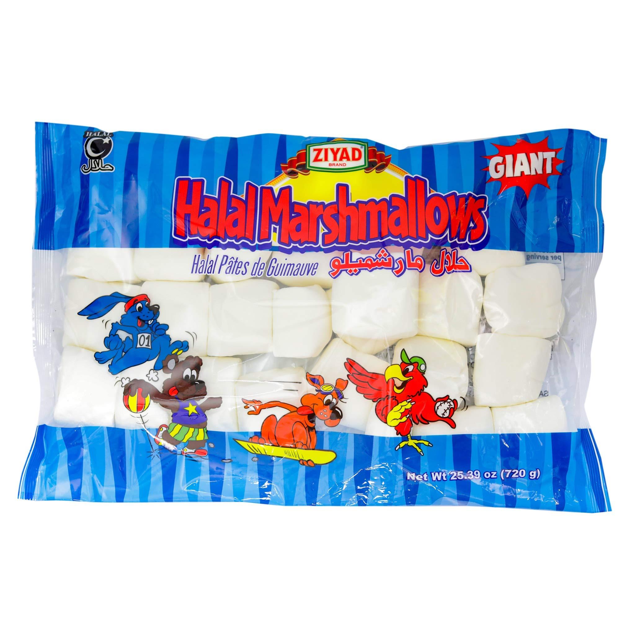 Ziyad Ziyad Gourmet Halal Giant Marshmallows in Jumbo Bag, Delicious Sweet Treat, Pork-Free, Egg-Free, Dairy-Free, Gluten-Free, Perfect for Holidays and Smores! 25oz